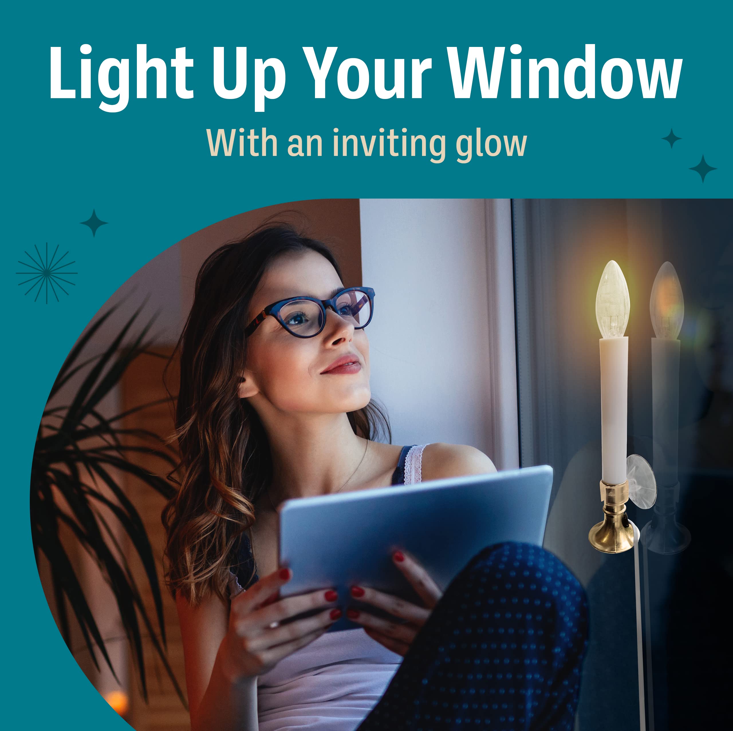 Holiday Joy 9-Inch Electric Window Candles with Auto Sensor - Set of 1 (Includes 2 Bulbs & Suction Cup Holder) - 5W, 120V - Perfect for Christmas Decorations, Home Lighting & Seasonal Ambiance