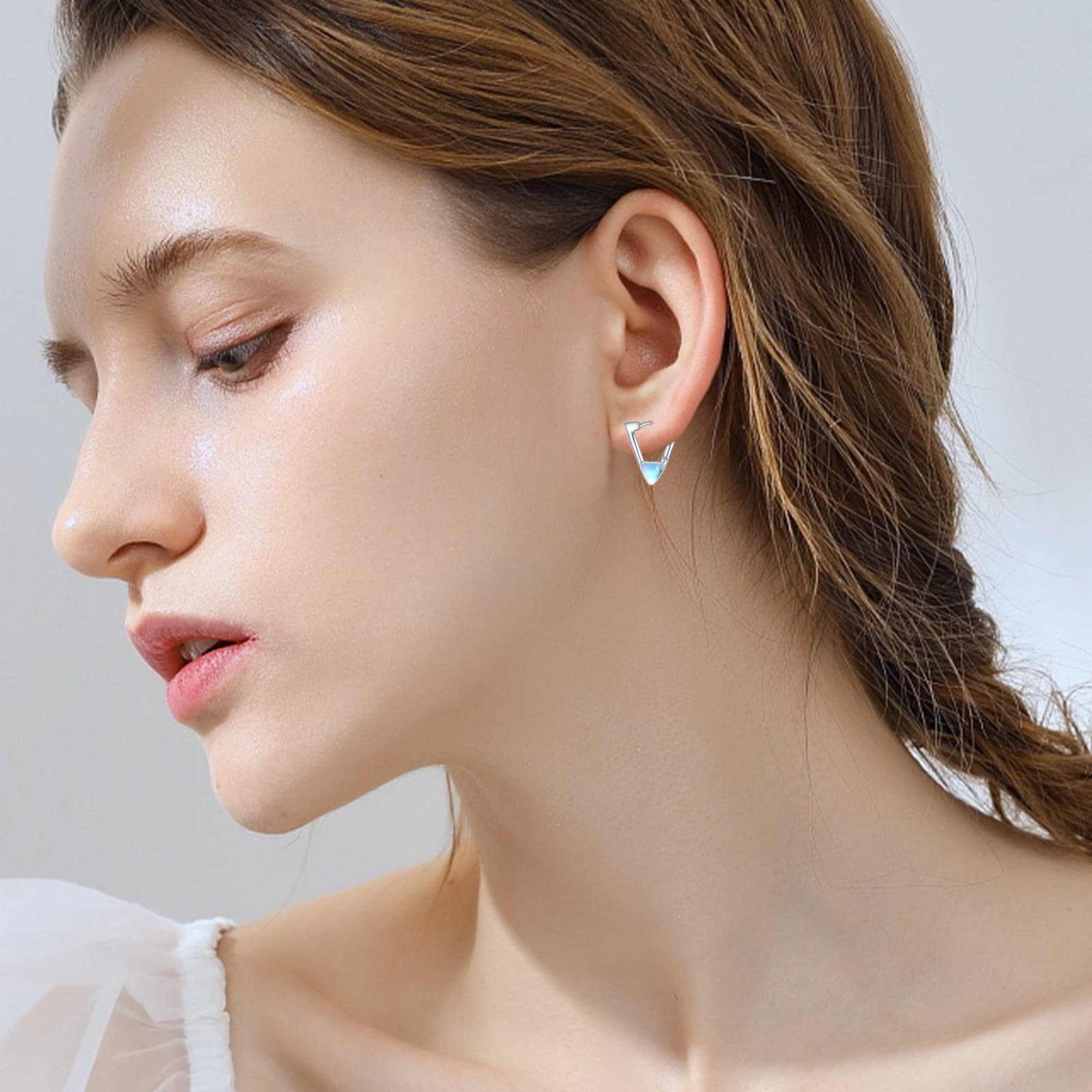 Moonstone Earrings for Women - Sterling Silver Hoop & Triangle Huggie Earrings | Hypoallergenic Jewelry for Sensitive Ears | Perfect Gift for Daughter, Halloween & Christmas | Elegant Everyday Wear & Special Occasions