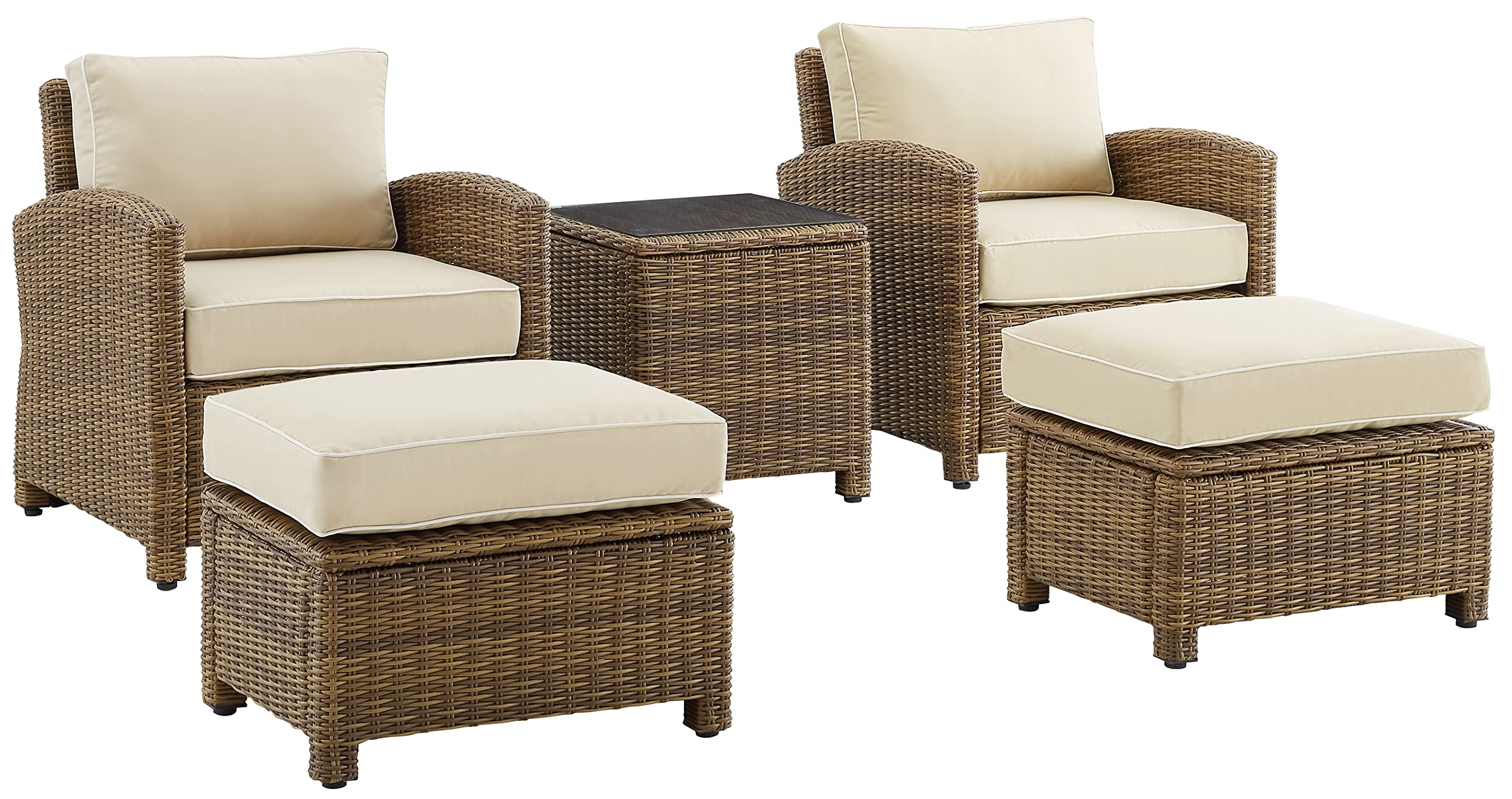 Crosley Bradenton 5-Piece Outdoor Patio Furniture Set - Weather-Resistant Wicker Chairs with Sand Cushions for Porch, Deck & Backyard Conversation Area