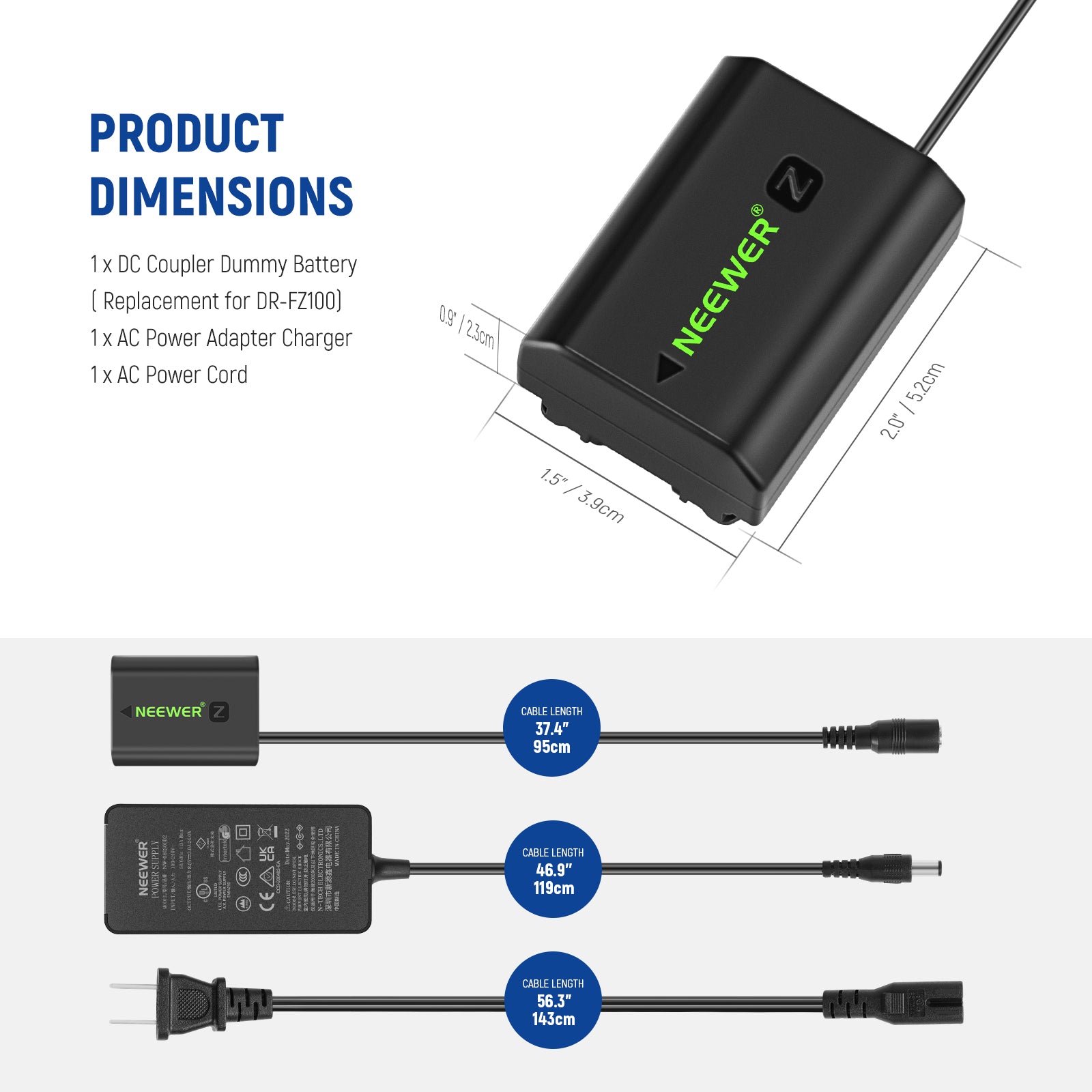 NEEWER NP-FZ100 Replacement Battery & AC Power Adapter Kit for Sony Cameras - Perfect for Continuous Shooting, Live Streaming & Studio Use