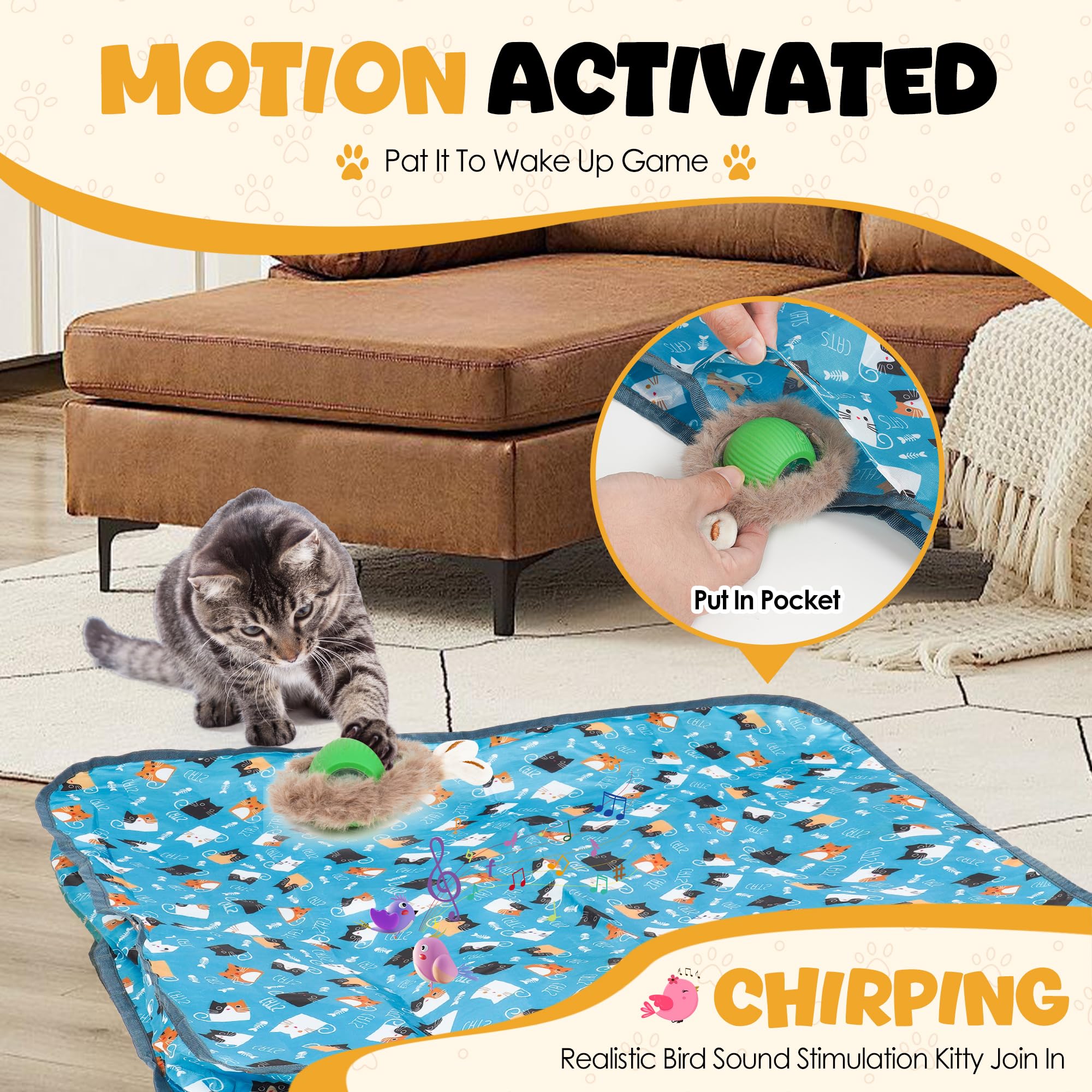 Interactive Cat Toys for Indoor Adult Cats - 3rd Generation Fast Rolling Ball with Play Mat, Hide & Seek Mouse Game - Boredom Buster & Enrichment Toys for Kittens (Perfect for Playtime, Exercise & Mental Stimulation)