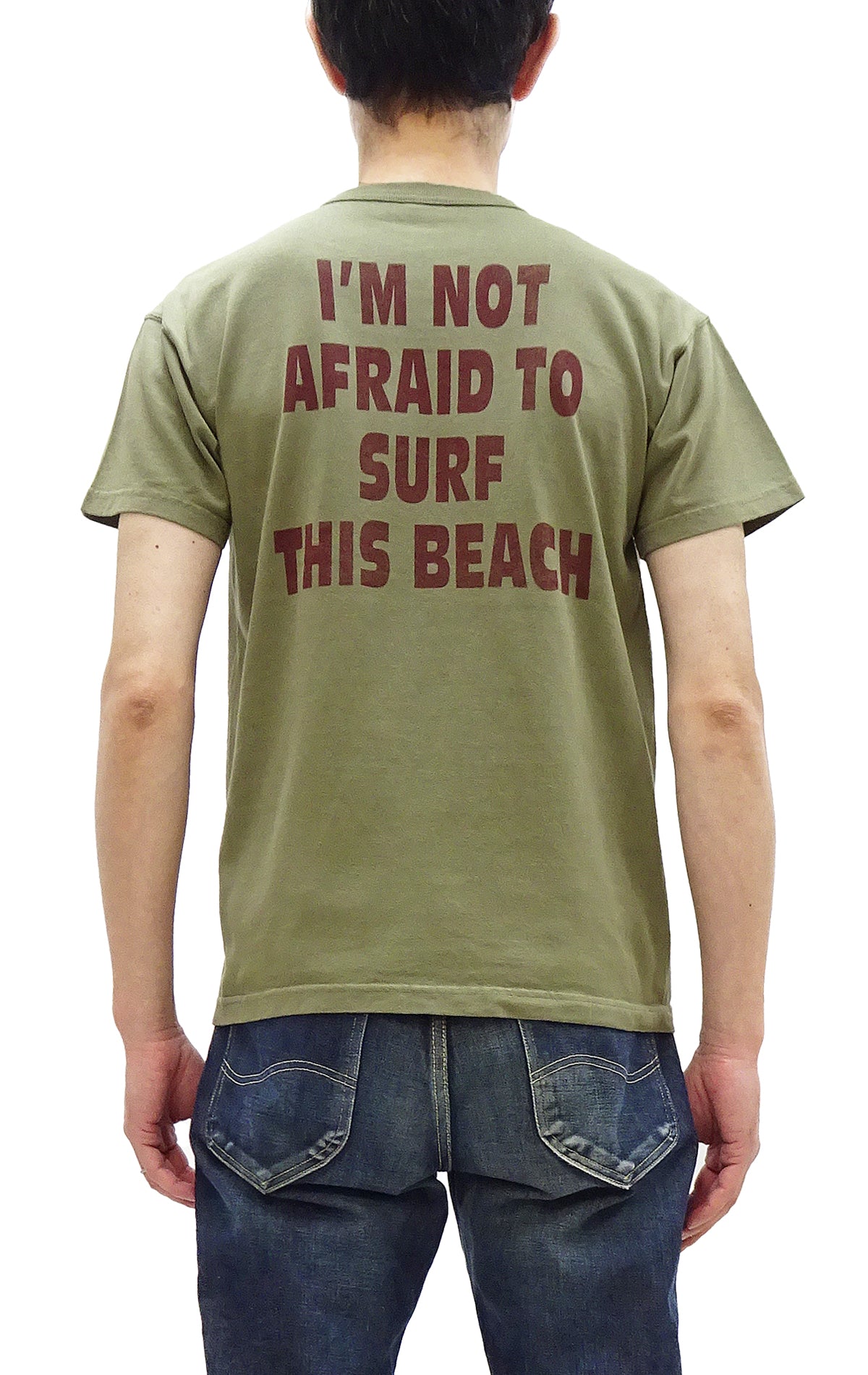 TOYS McCOY Men's Short Sleeve Graphic T-Shirt - Casper the Friendly Ghost Surfing Print - Loopwheel Cotton - Garment Dyed 160 Faded Olive - Vintage Style Tee for Casual Wear, Surfing & Street Fashion