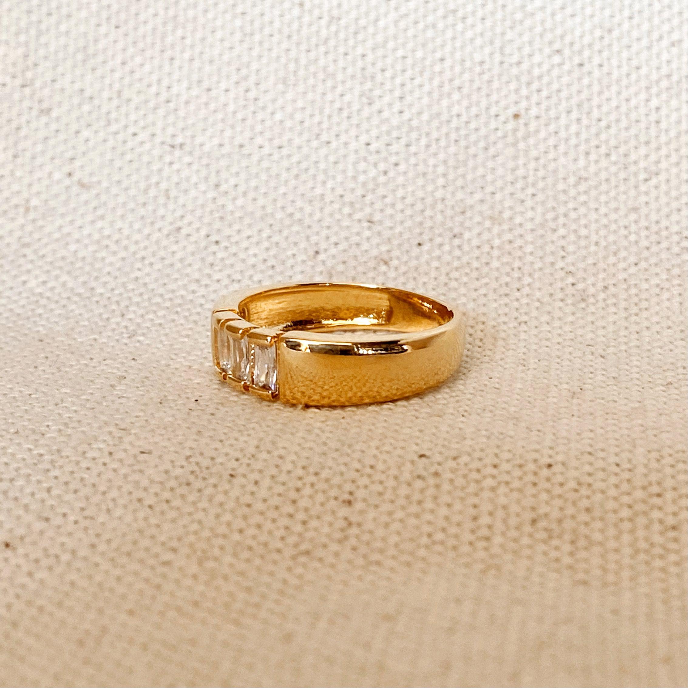 18K Gold Filled Trio Baguette Cubic Zirconia Ring - Elegant Stackable Jewelry for Women, Perfect for Weddings, Anniversaries & Everyday Wear