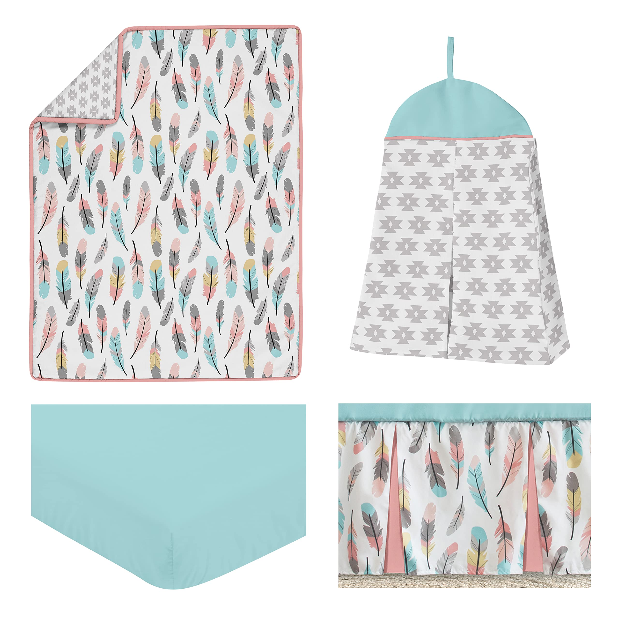 Feather Baby Girls 4-Piece Crib Bedding Set - Soft Nursery Bedding for Newborns & Toddlers - Perfect for Nursery Decor, Baby Showers & Cozy Sleep
