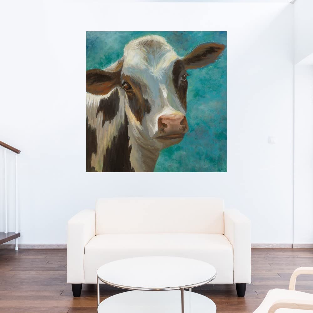 Liz Jardine Blue Cow Canvas Wall Art - 22x22 Inch Ready to Hang Painting for Living Room, Bedroom, Office Decor - Modern Farmhouse & Contemporary Home Décor - Perfect for Kitchen, Bathroom, Dining Room or Guest Room