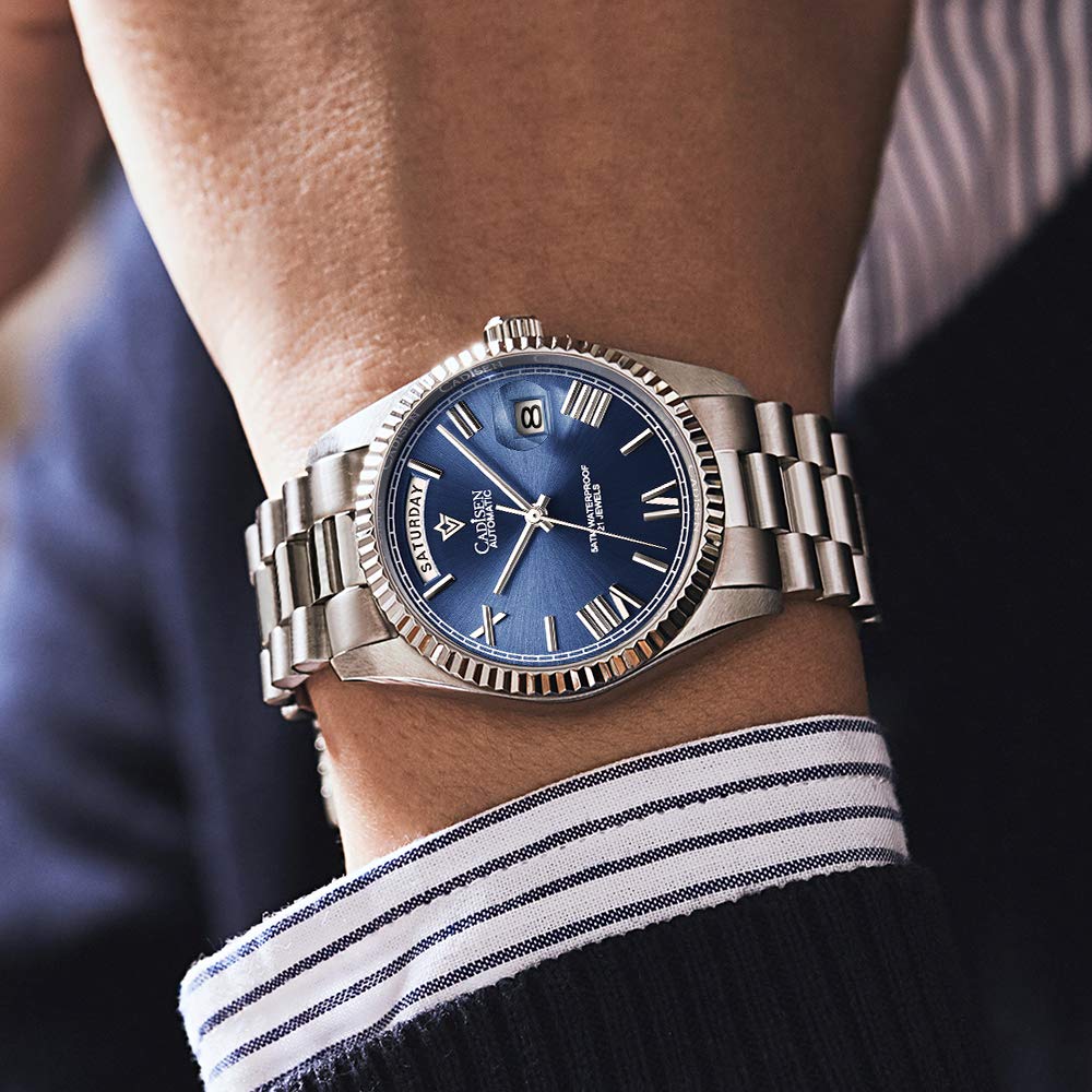 CADISEN Men's Automatic Watch with MIYOTA 8285 Movement | Sapphire Crystal Glass | 50M Water Resistant | Casual Dress Business Watch for Men | Perfect for Office, Dating & Formal Events