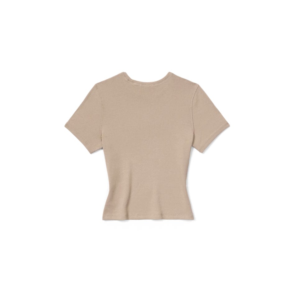 Soft Ribbed T-Shirt for Women - Comfortable Taupe Knit Tee - Casual Wear, Layering & Everyday Outfits