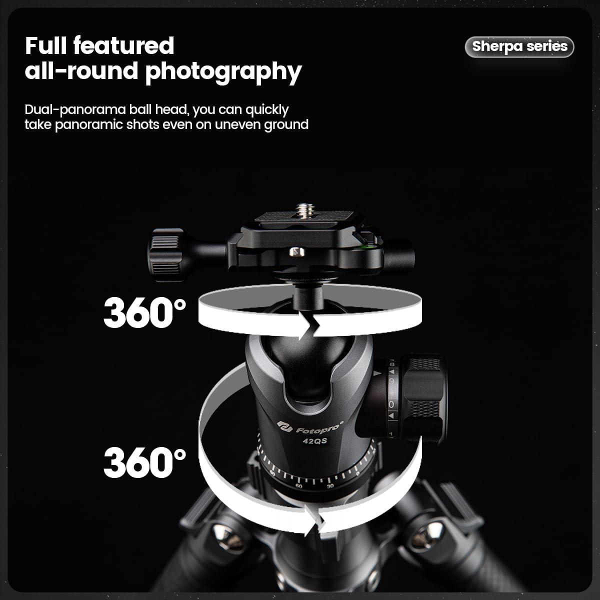 Fotopro Sherpa Plus 64 Inch Carbon Fiber Tripod with Ball Head - Lightweight Travel Tripod for DSLR Cameras & Camcorders, 22lb Load Capacity - Perfect for Photography, Videography & Outdoor Adventures