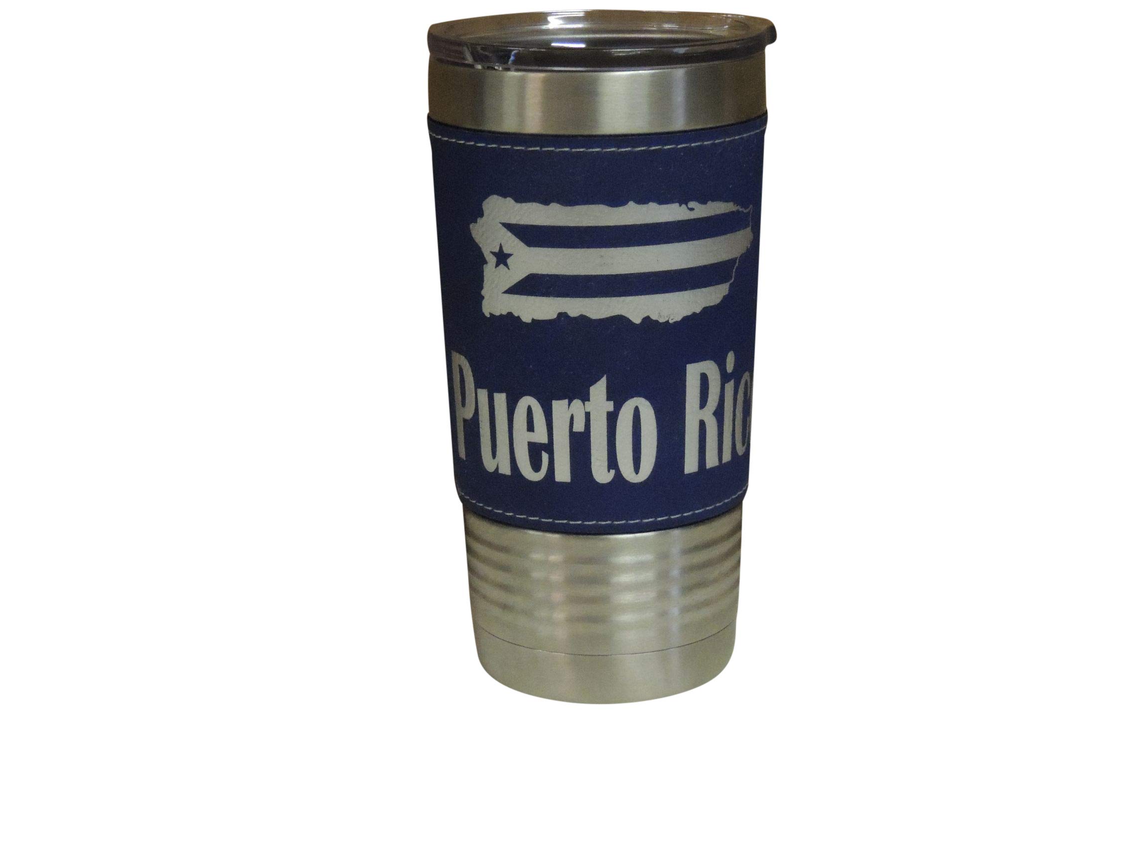 Premium 20oz Stainless Steel Vacuum Insulated Tumbler - Puerto Rico Leather Wrapped Travel Mug for Coffee & Cold Drinks | Leakproof Design for Gym, Hiking, Camping & Outdoor Adventures (Blue)