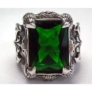 Green Emerald Dragon Claw Axe Sterling Silver Biker Ring for Men - Gothic Punk Jewelry, Motorcycle Accessories, Unique Gift for Bikers & Rock Fans - Perfect for Motorcycle Rides, Concerts & Alternative Fashion