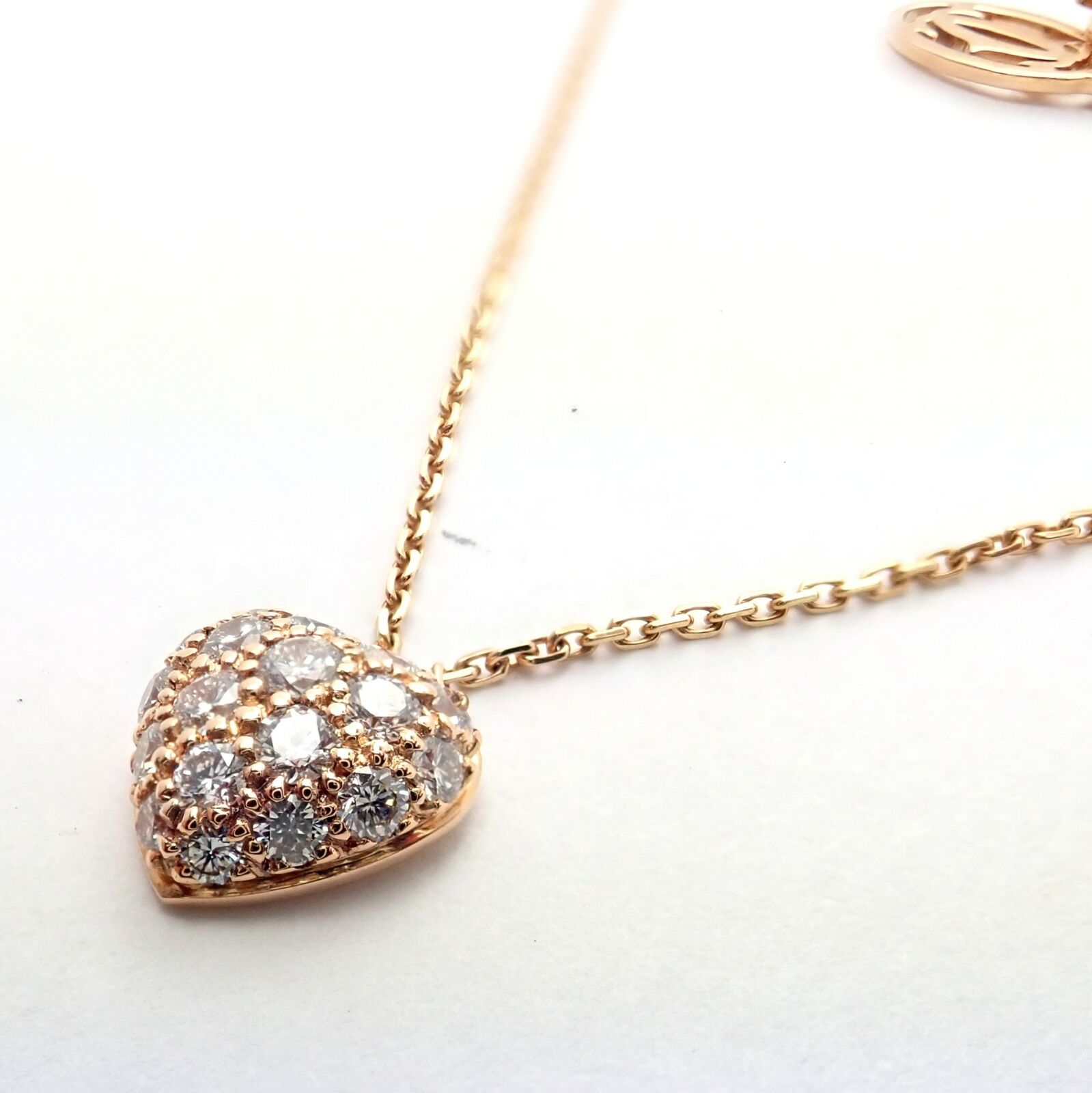 Authentic Cartier Small Heart 18k Rose Gold Pave Diamond Pendant Necklace for Women - Luxury Valentine's Day Gift & Anniversary Jewelry for Her