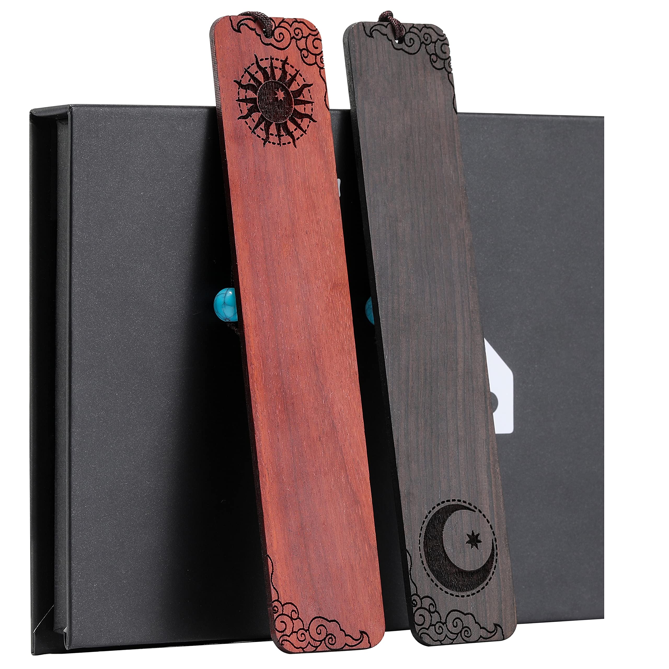 Handmade Wooden Bookmarks for Men - Sun Design Bookmark Set of 2 - Unique Graduation Gifts, Teacher Appreciation, Retirement Presents - Perfect for Mother's Day, Christmas & Valentine's Day - Ideal for Book Lovers & Reading Enthusiasts