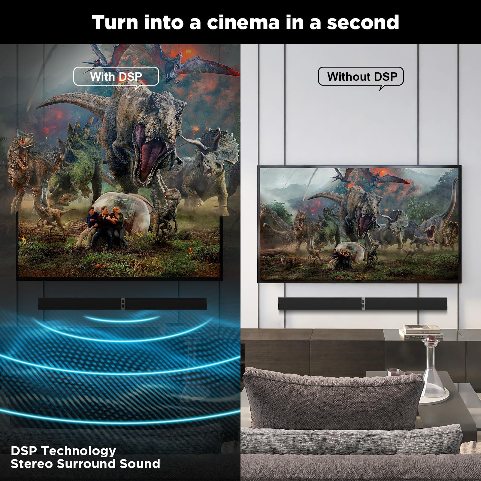 MZEIBO TV Sound Bar - 60W Bluetooth 5.0 Detachable Soundbar with ARC/Optical/AUX, 32-Inch Smart TV Speaker for Enhanced Home Theater Audio, Perfect for Living Room and Bedroom Entertainment