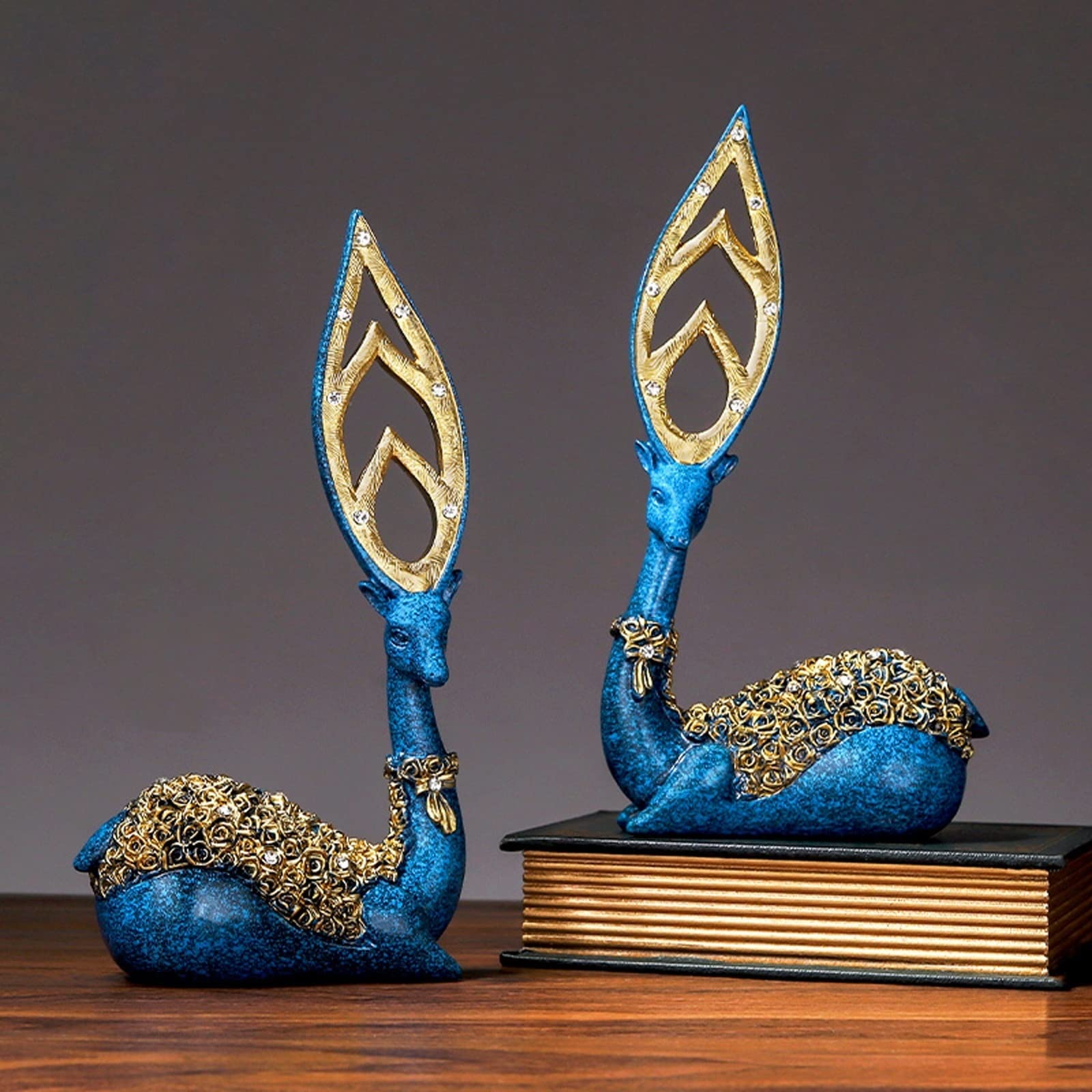 2pcs Blue Reindeer Resin Statue - Lucky Deer Sculpture Home Decor for Desktop, Living Room, Office | Christmas Ornaments, Housewarming Gifts, Festive Decorative Crafts | Perfect for Holiday Decorations, Winter Themed Parties & Cozy Home Accents