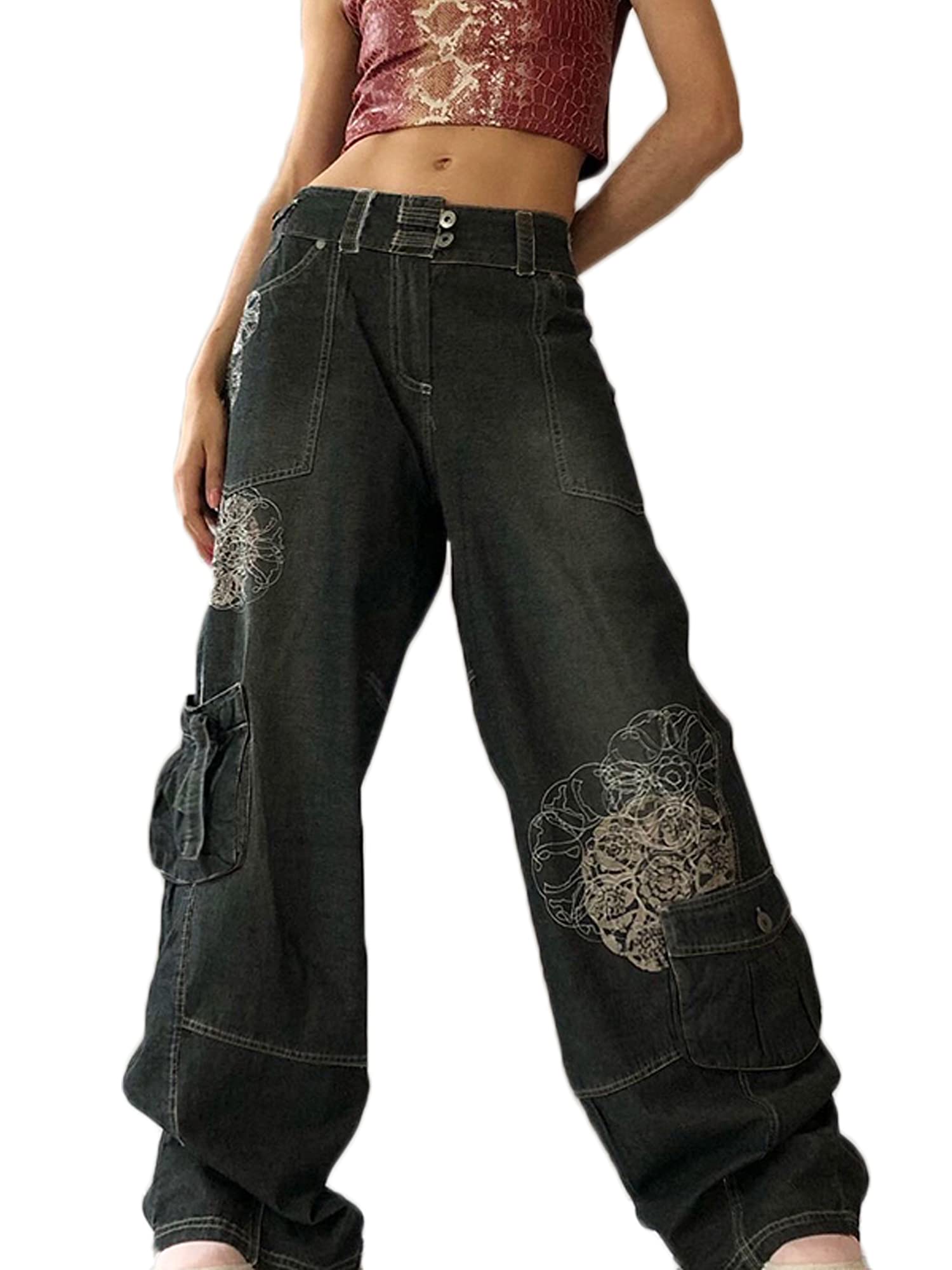 Vintage High Waist Wide Leg Denim Pants for Teen Girls - Baggy Grunge Ripped Jeans with Straight Leg Design | Casual Streetwear for School, Shopping & Hangouts