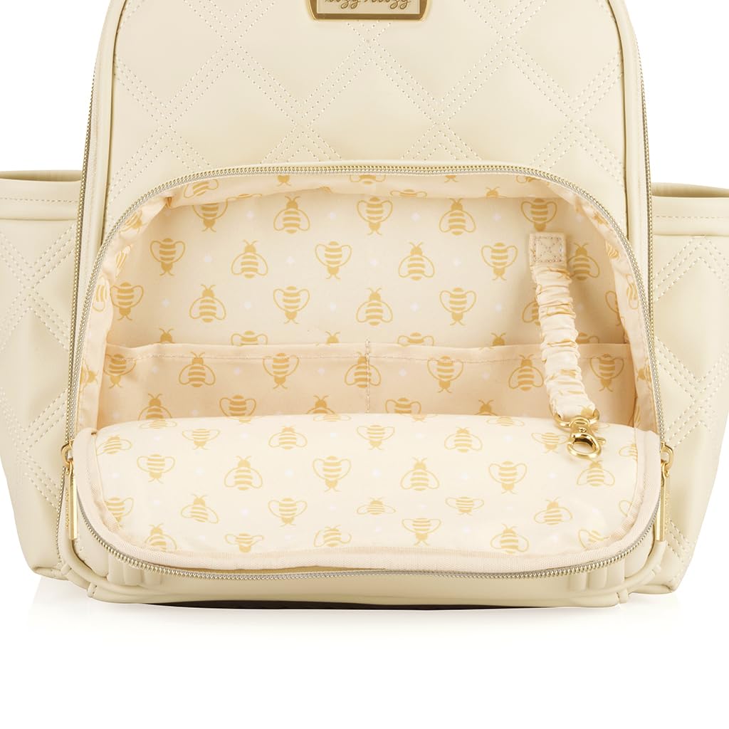 Itzy Ritzy Mini Plus Diaper Bag Backpack – Stylish Baby Bag with Changing Pad, 10 Pockets (6 Internal & 4 External), Grab Handle & Non-Slip Feet – Perfect for Moms & Travel (Milk & Honey)