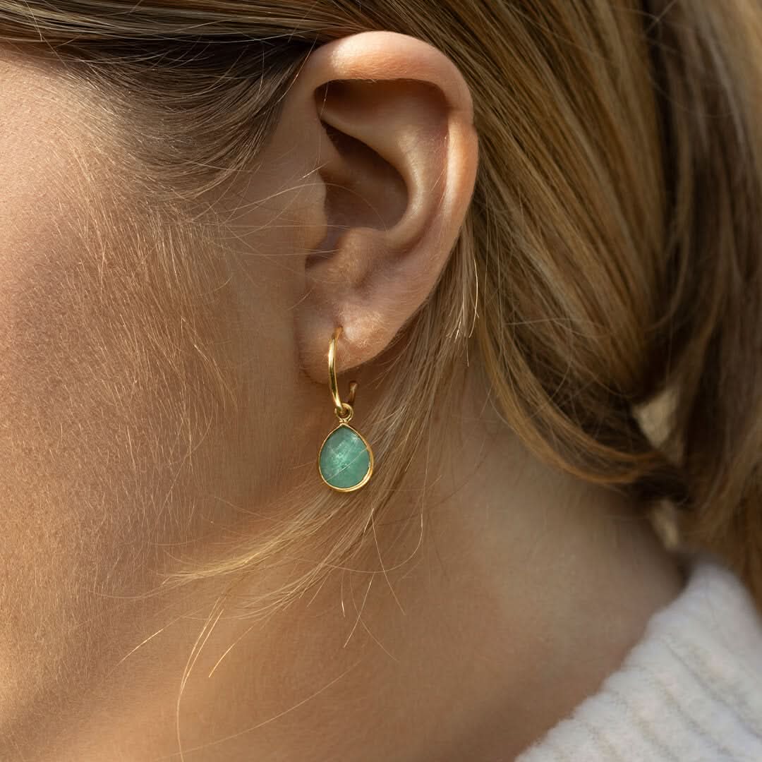 Chrysoprase Hoop Earrings 14K Gold Plated Dangle Earrings for Women - Elegant Green Gemstone Jewelry Gift for Birthday, Anniversary & Special Occasions