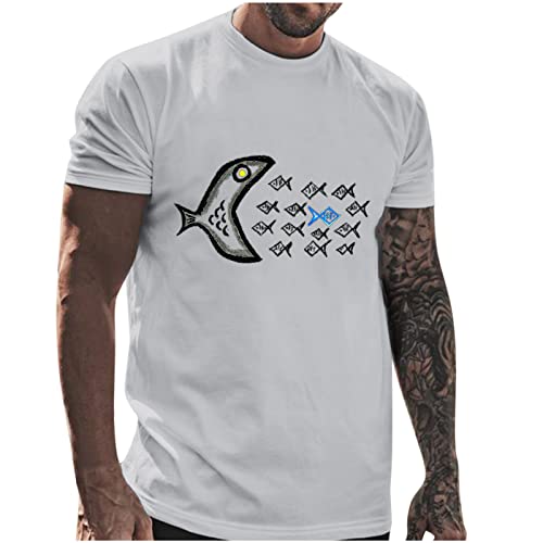 Men's Casual Summer Fish Print T-Shirt - Round Neck Short Sleeve Top for Outdoor Activities & Beach Wear