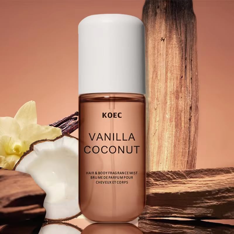 Koec Vanilla Coconut Perfume for Women & Men - 50ml Eau De Toilette Body & Hair Fragrance Mist - Travel Size Spray - Tropical Scent for Summer, Beach, Date Night & Everyday Wear