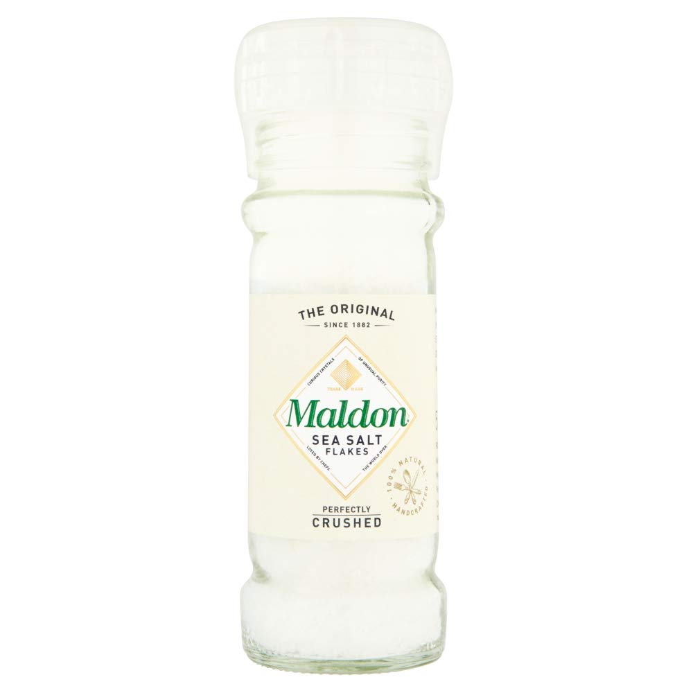 Premium Maldon Sea Salt Grinder - 55g Refillable & Adjustable Kosher Gourmet Salt with Natural Pyramid Crystals - Perfect for Cooking, Baking & Seasoning Dishes