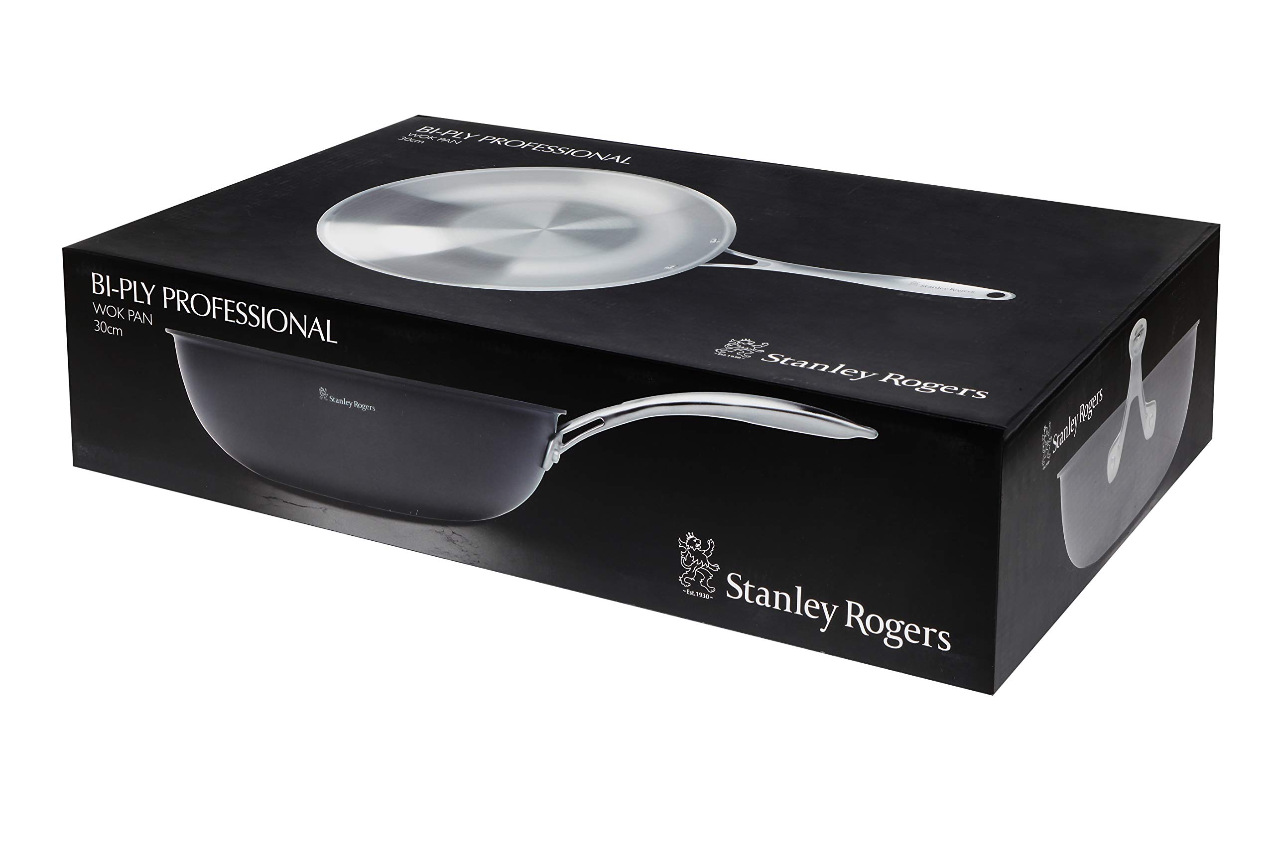 Stanley Rogers Professional 12-Inch Induction Compatible Wok Pan - Heavy Duty Stainless Steel Stir Fry Pan with Cool-Touch Handle - Perfect for Asian Cooking, Sautéing & High Heat Stir Frying (Silver/Black)