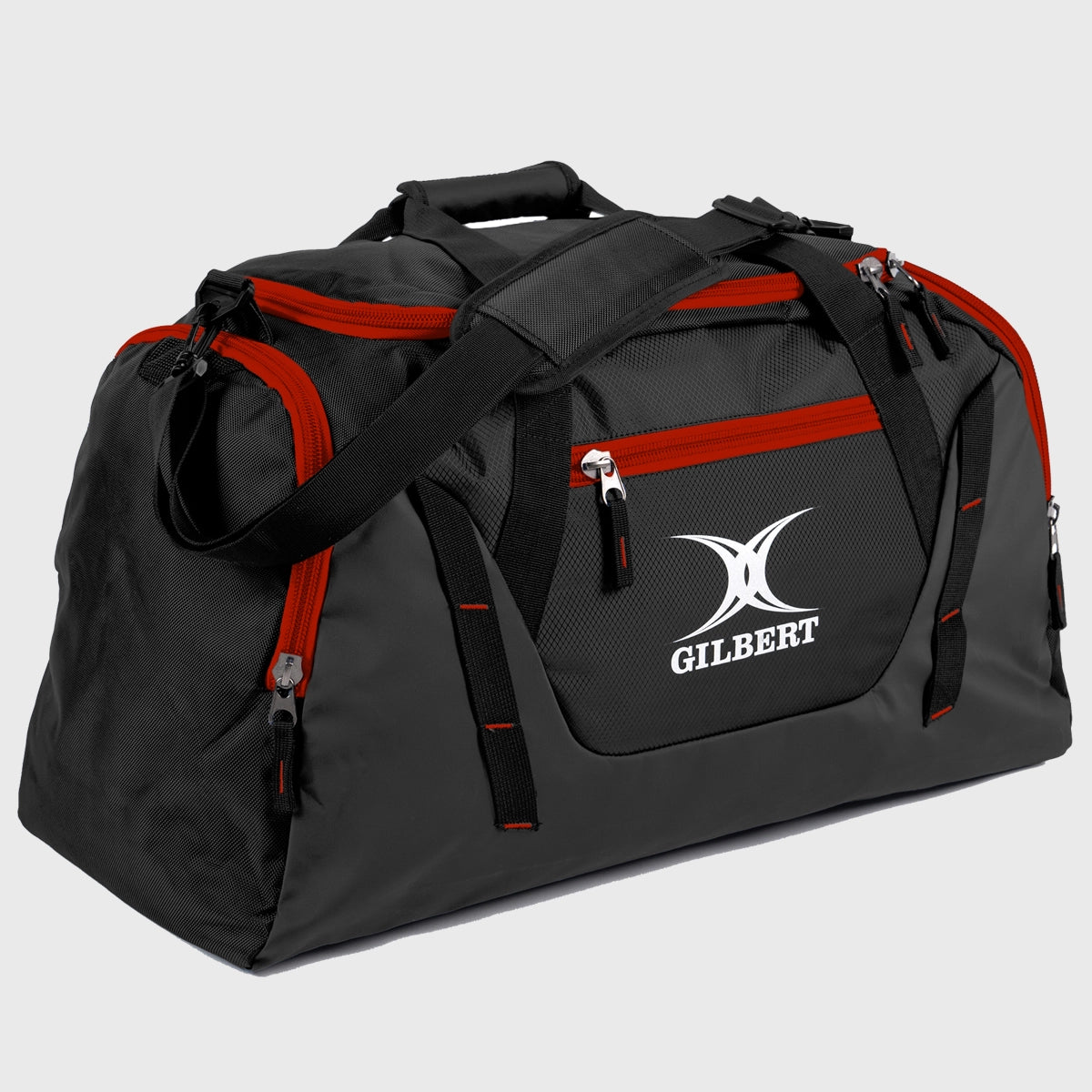 Gilbert Club V4 Rugby Holdall Bag - Durable Sports Duffel for Rugby Gear, Black/Red - Perfect for Training, Matches & Travel
