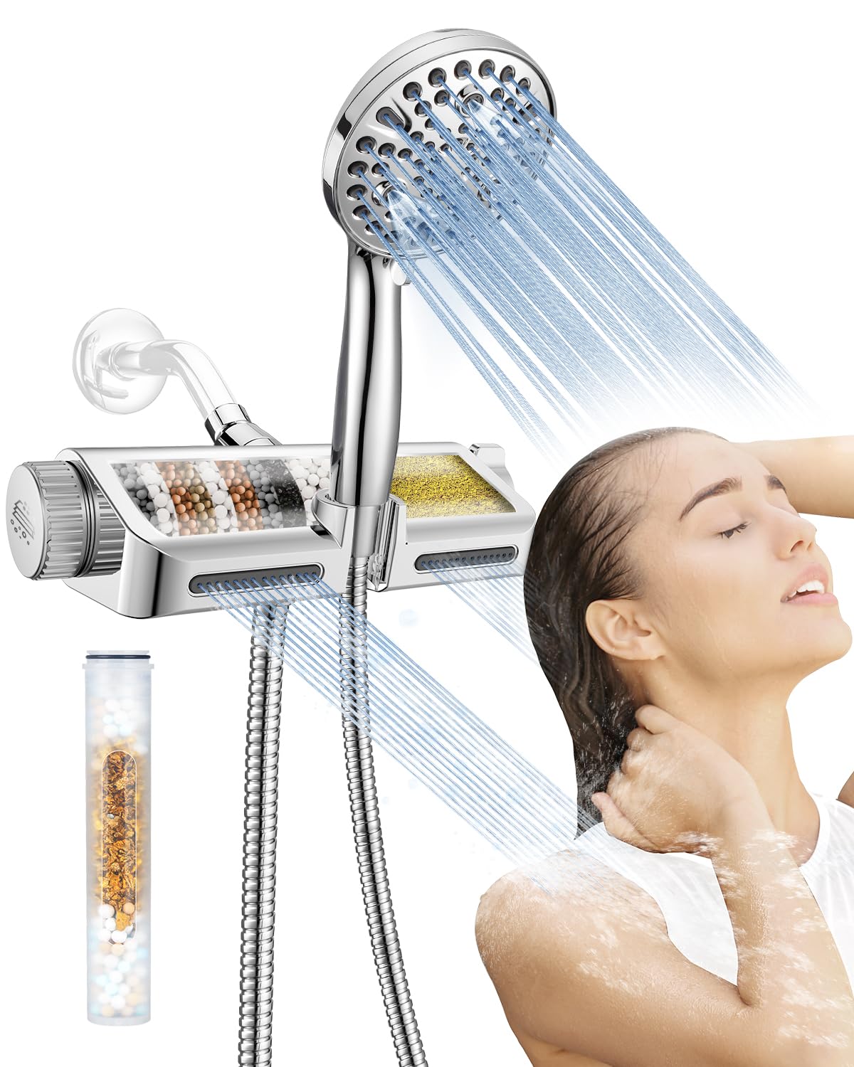 2-in-1 Filtered Shower Head with Handheld Combo - High Pressure Dual Spa System with 10 Massage Modes & Power Wash Function | Chrome Finish | Perfect for Relaxation & Water Saving in Bathroom, Spa, Gym
