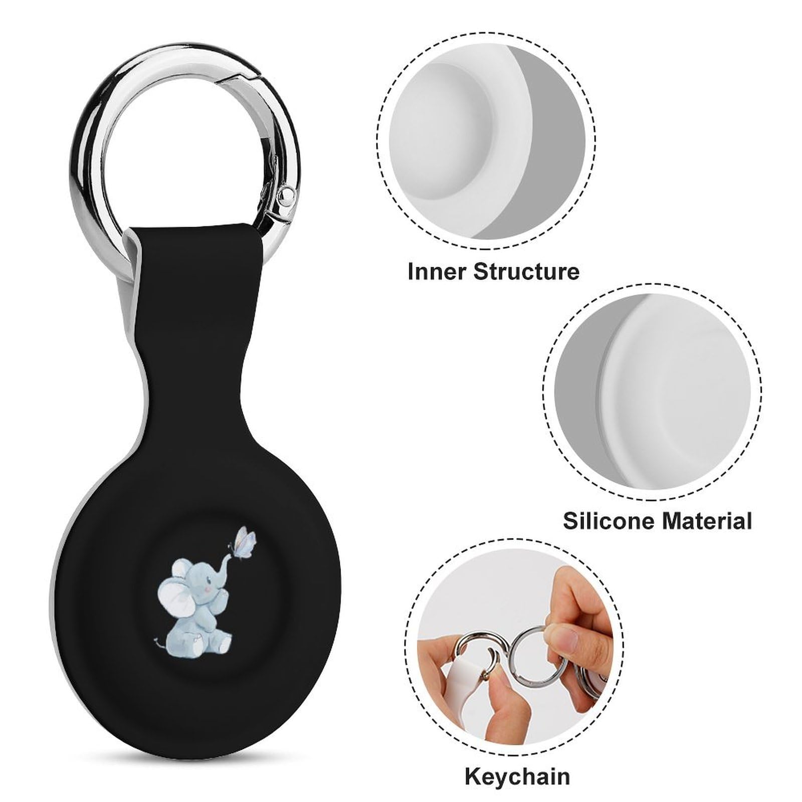 Elephant with Butterfly AirTag Case - Silicone Protective Cover with Keychain for Apple AirTag Tracker - Cute Animal Design Key Ring Holder (1 Pack) - Perfect for Travel, Luggage, Pets & Key Organization