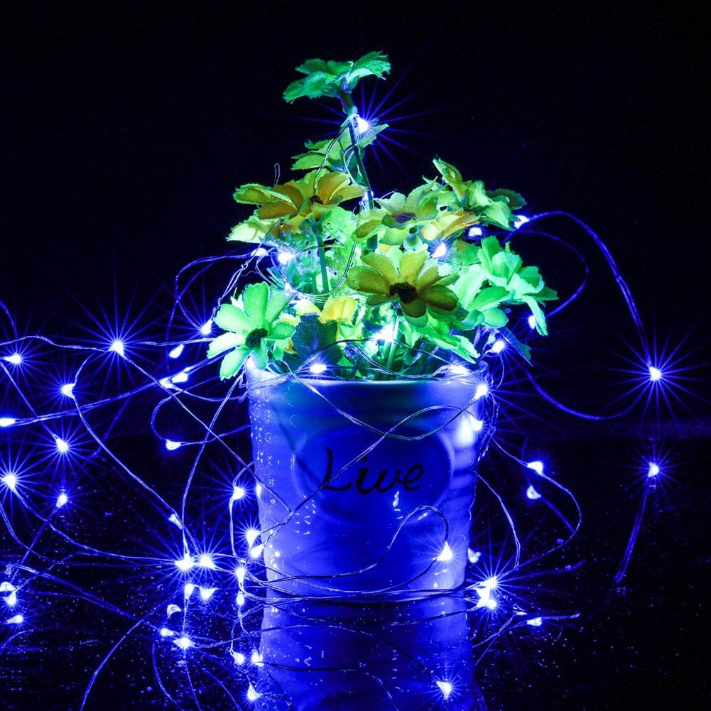 Twinkle Star 100 LED Silver Wire Fairy Lights - 33ft Battery Operated Indoor/Outdoor String Lights for Christmas Tree, Wedding, Party, Wreath & Home Decor - Waterproof Blue Fairy Lights (1 Pack) - Perfect for Bedroom, Garden, Patio & Holiday Decorations