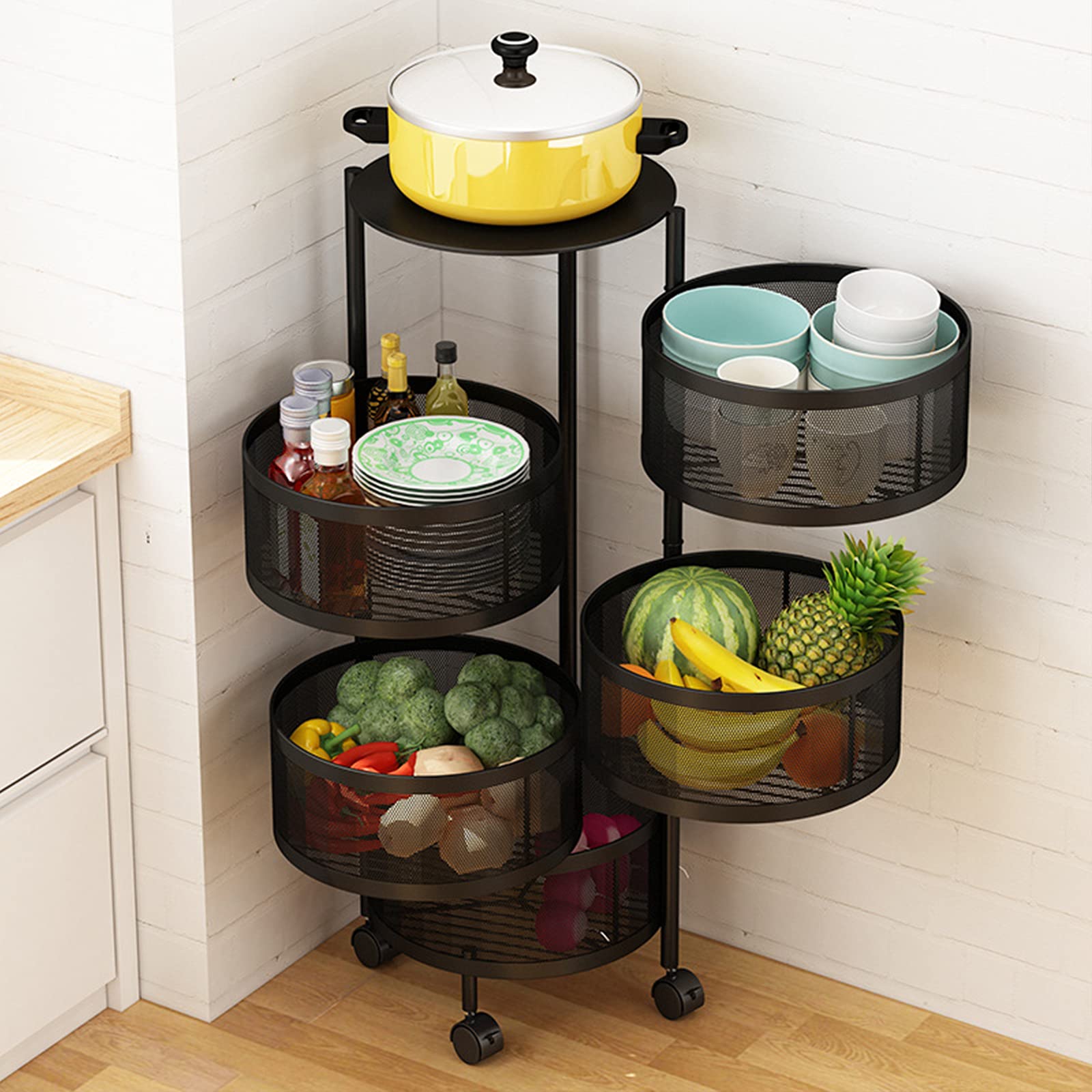 Rotating 5-Tier Kitchen Storage Shelf for Fruits & Vegetables - Home & Living Room Organizer