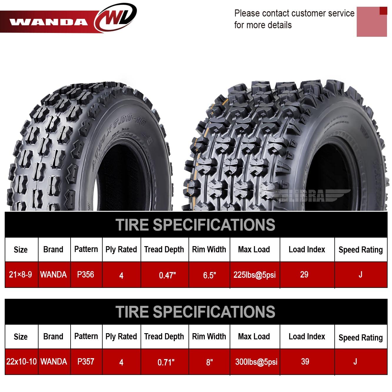 WANDA Set of 4 Sport ATV Tires - 21x8-9 Front & 22x10-10 Rear / 4PR GNCC Race Tires for Off-Road, Trail Riding & Mud Racing | Durable All-Terrain Performance