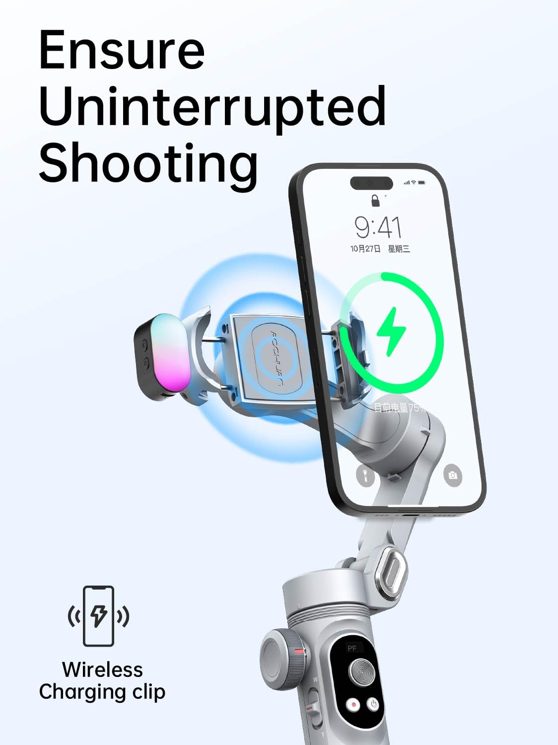 iPhone Gimbal Stabilizer - 3-Axis Smartphone Gimbal with RGB Magnetic Fill Light & Focus/Zoom Wheel | Portable Vlogging Stabilizer for iPhone 15 Pro Max/Android | Perfect for YouTube, TikTok & Travel Videos (Smart X Pro Kit, Gray)