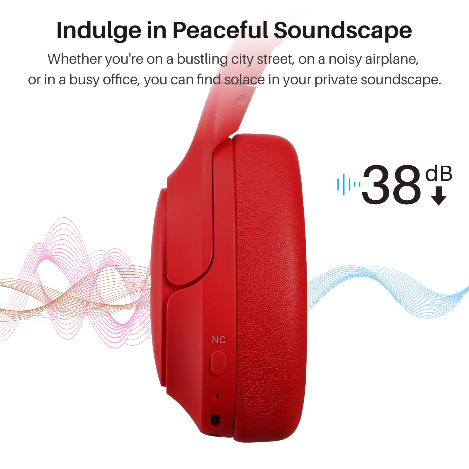 TOZO HT2 Hybrid Active Noise Cancelling Wireless Headphones - 60H Playtime, Hi-Res Audio, Deep Bass, Foldable & Lightweight Over-Ear Bluetooth Headphones for Workout, Travel & Office Use