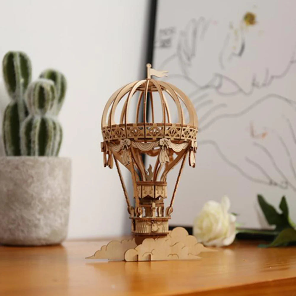 ROBOTIME DIY Hot Air Balloon Wooden Model Kit - 3D Puzzle for Adults & Teens - Perfect for Home Decor, Gifts, and STEM Education Projects