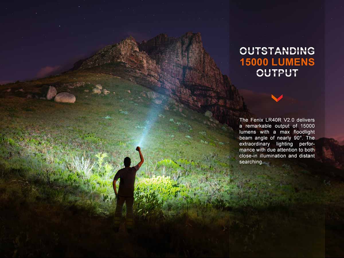 Fenix LR40R V2.0 Rechargeable LED Flashlight - 15000 Lumens Ultra Bright, Waterproof Tactical Light for Camping, Hiking, Emergency & Outdoor Adventures
