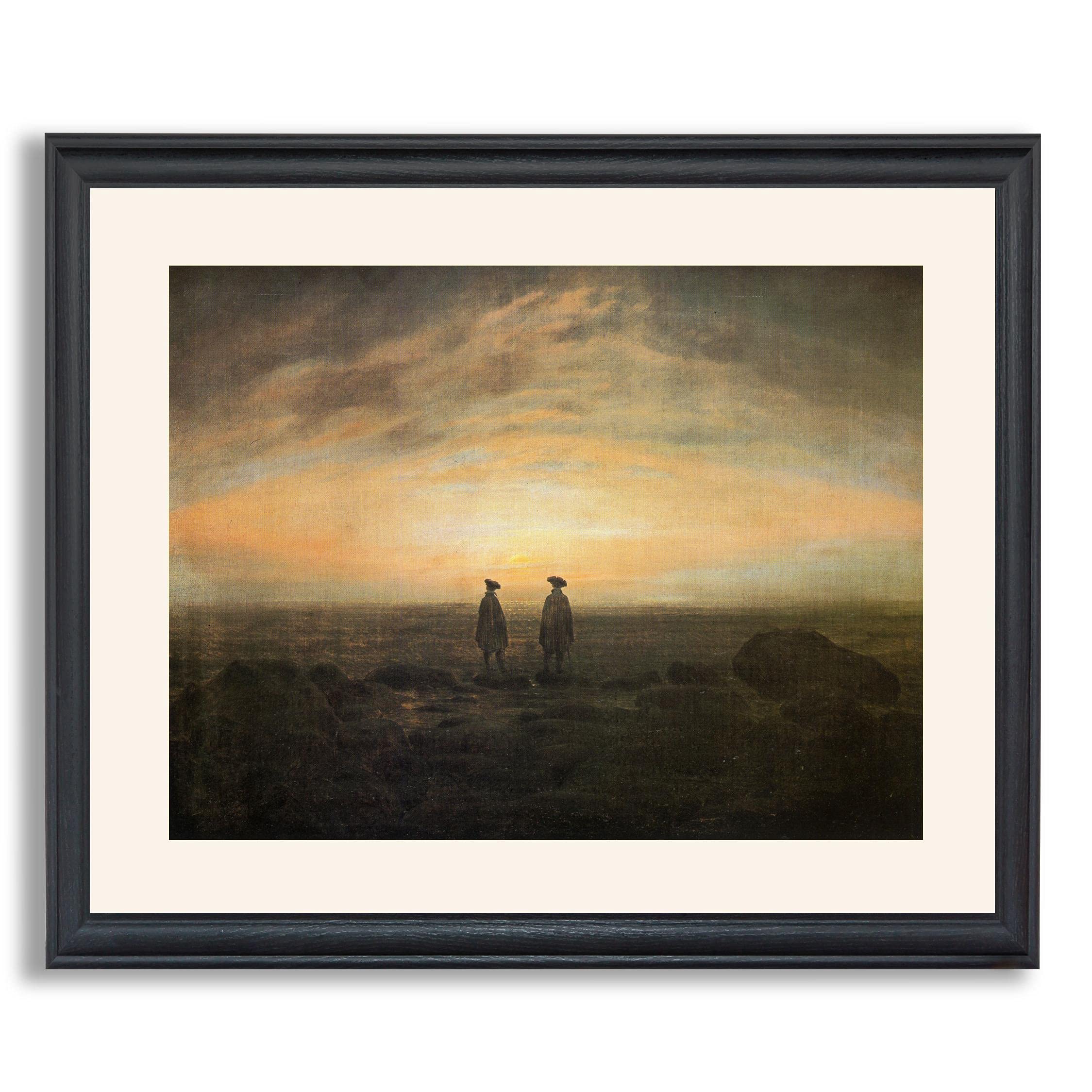 Caspar David Friedrich 'Two Men by the Sea' Framed Art Print - Premium Canvas Wall Art Reproduction in Wood Frame - Vintage German Romantic Painting for Living Room, Office & Home Decor