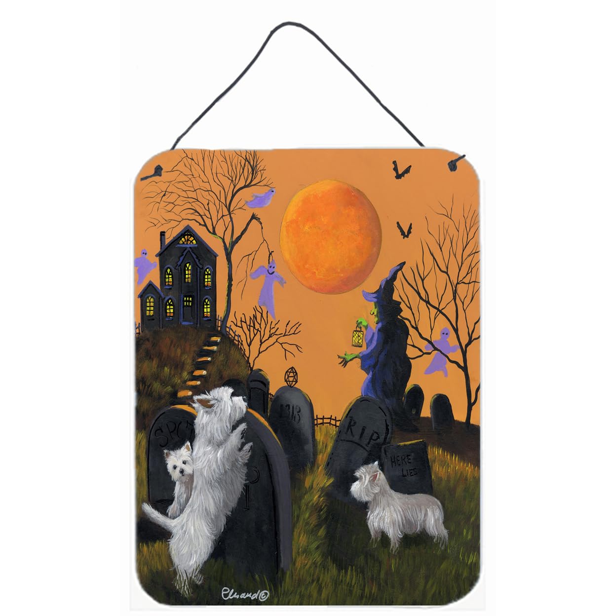 Westie Wicked Witch Metal Wall Art Sign - 12x16 Inch Aluminum Hanging Plaque for Kitchen, Bar, Bathroom & Front Door - Halloween Home Decor - Perfect for Themed Parties & Seasonal Housewarming Gifts
