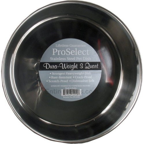 ProSelect Dura-Weight Stainless Steel Pet Bowls - 3-Quart Heavy Duty Dog & Cat Food Dishes for Everyday Feeding, Travel & Outdoor Use