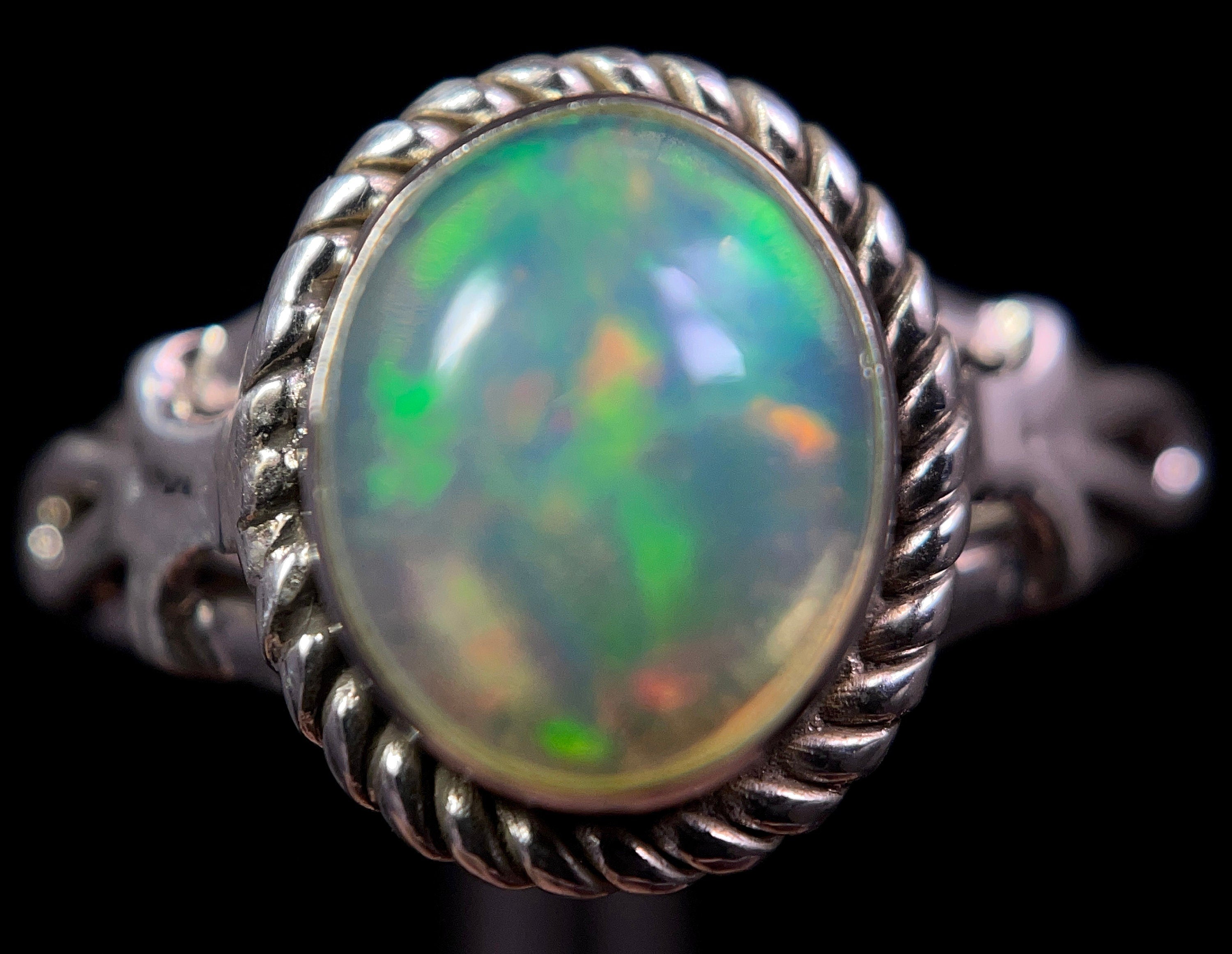 Sterling Silver Ethiopian Opal Ring for Women Size 9.5 - Elegant Welo Opal Bridal Jewelry - Perfect for Weddings, Anniversaries & Special Occasions