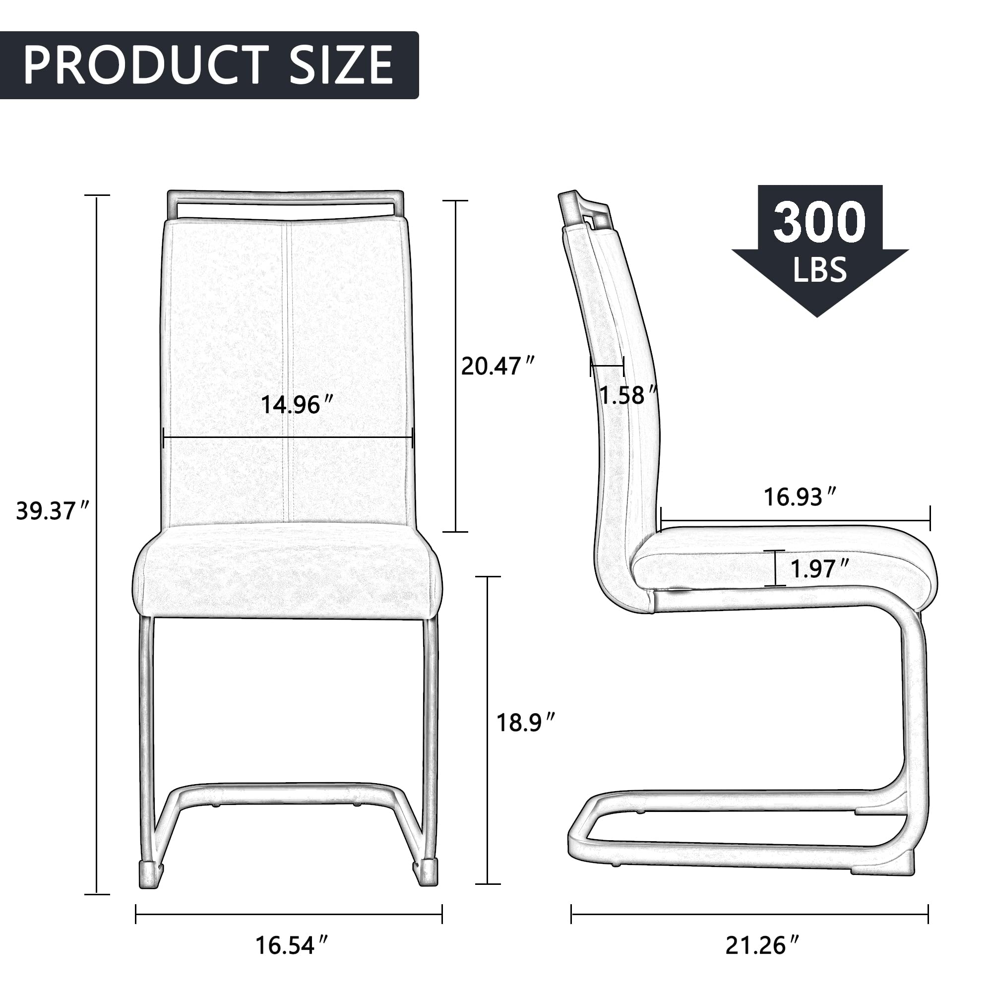AZmac Modern Leather Dining Chairs Set of 4 - Armless Kitchen Chairs with Upholstered Padded Seat & Sturdy Chrome Legs - White PU Leather for Dining Room, Kitchen, Restaurant, Office & Home Decor