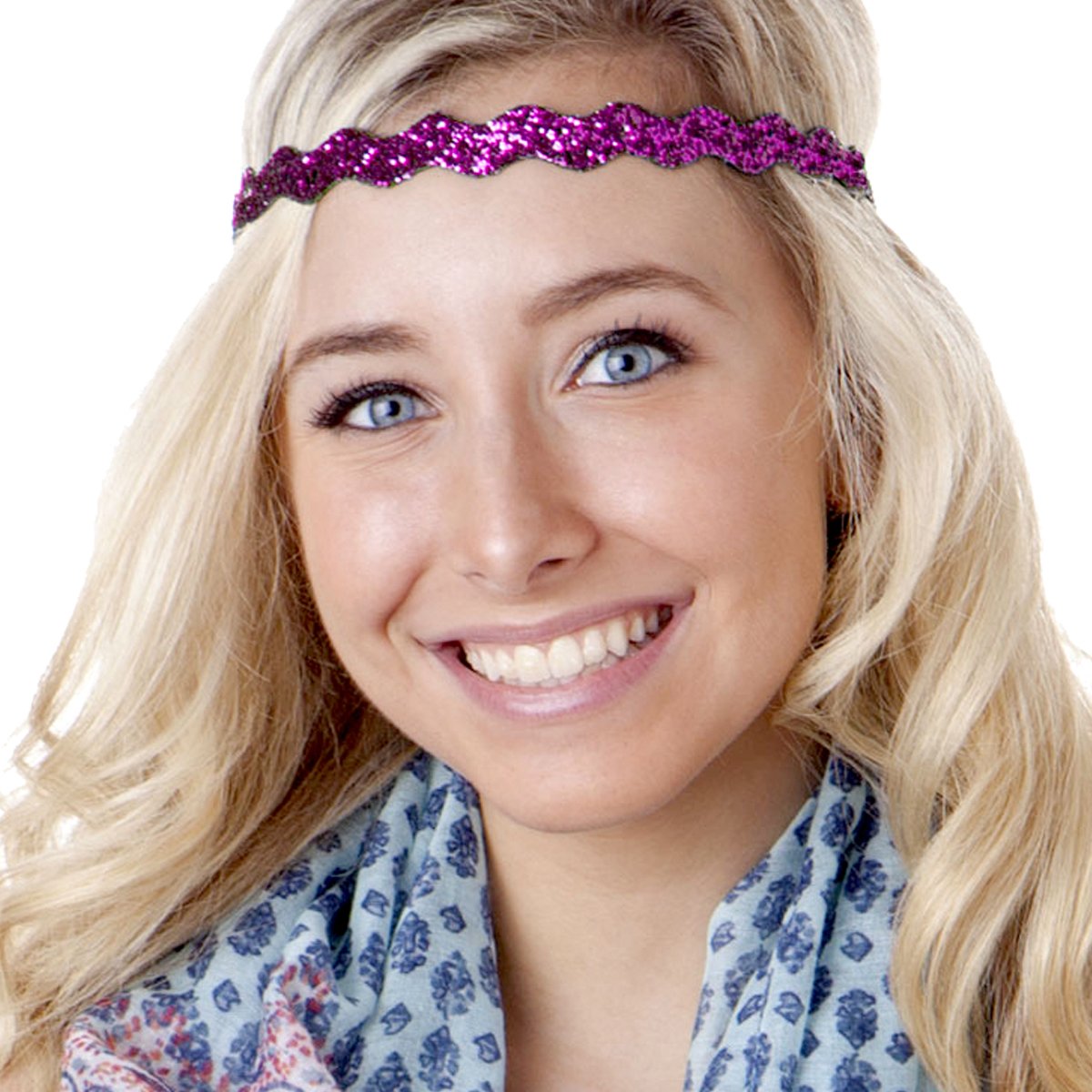 Stylish Plus Size Adjustable No-Slip Sparkly Bling Headbands for Women & Teens - 4 Pack Glitter Hair Accessories (Fuchsia) - Perfect for Workouts, Parties & Everyday Wear