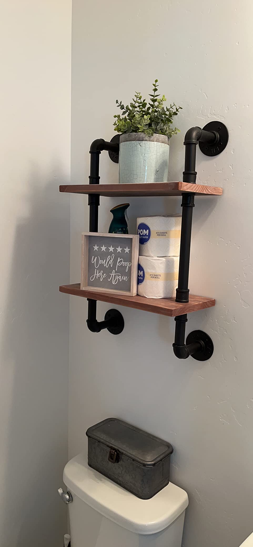 ROGMARS 15 Inch 2-Tier Rustic Wood Wall Mounted Shelf - Industrial Pipe Floating Bathroom Shelves, Ladder Bookshelf for Living Room Decor & Storage - Perfect for Bathroom, Bedroom, and Home Organization