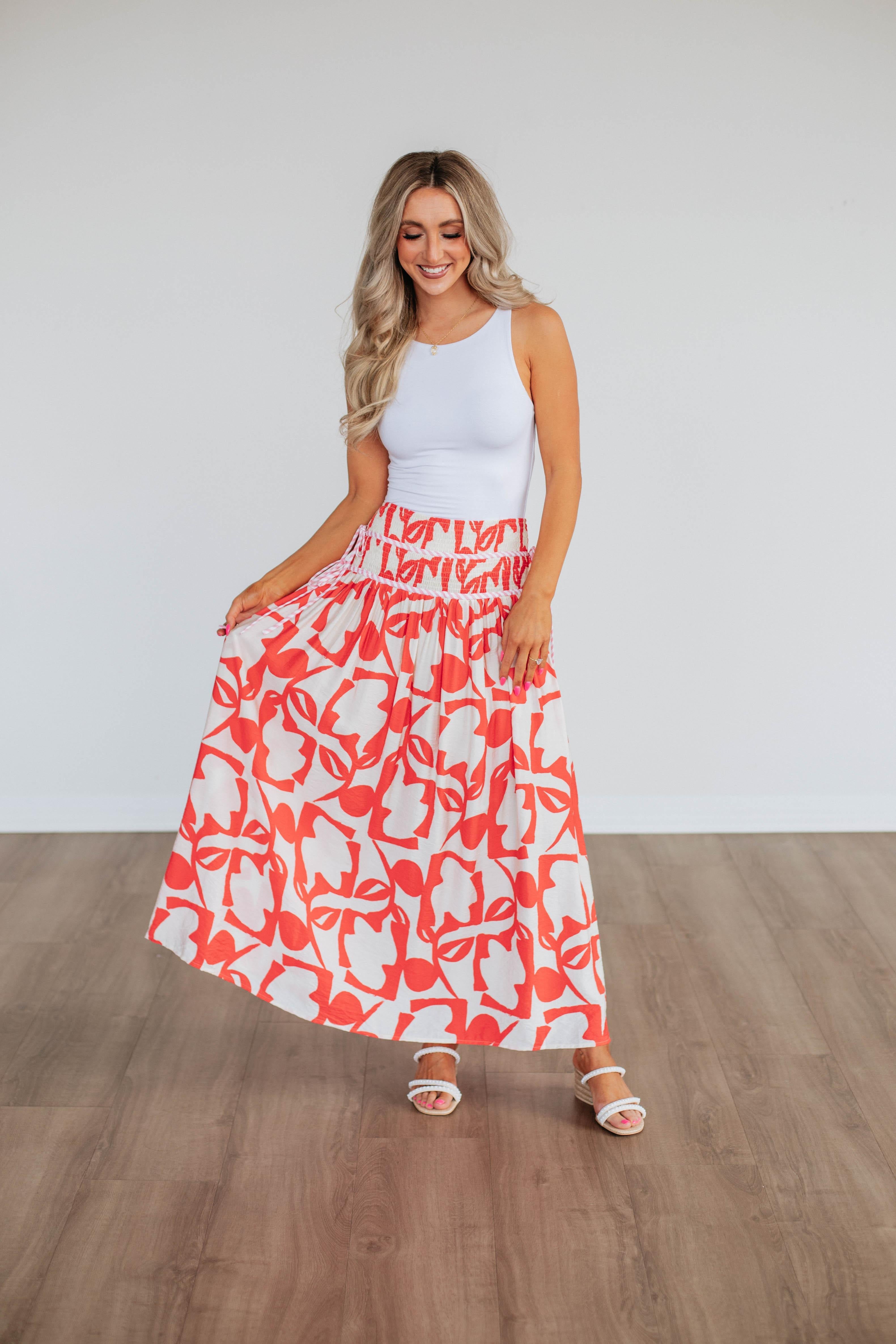 Ambria Maxi Skirt - Floral Print, Boho Style, Elastic Waist, Lightweight Fabric for Women | Perfect for Beach, Summer Outfits & Casual Wear