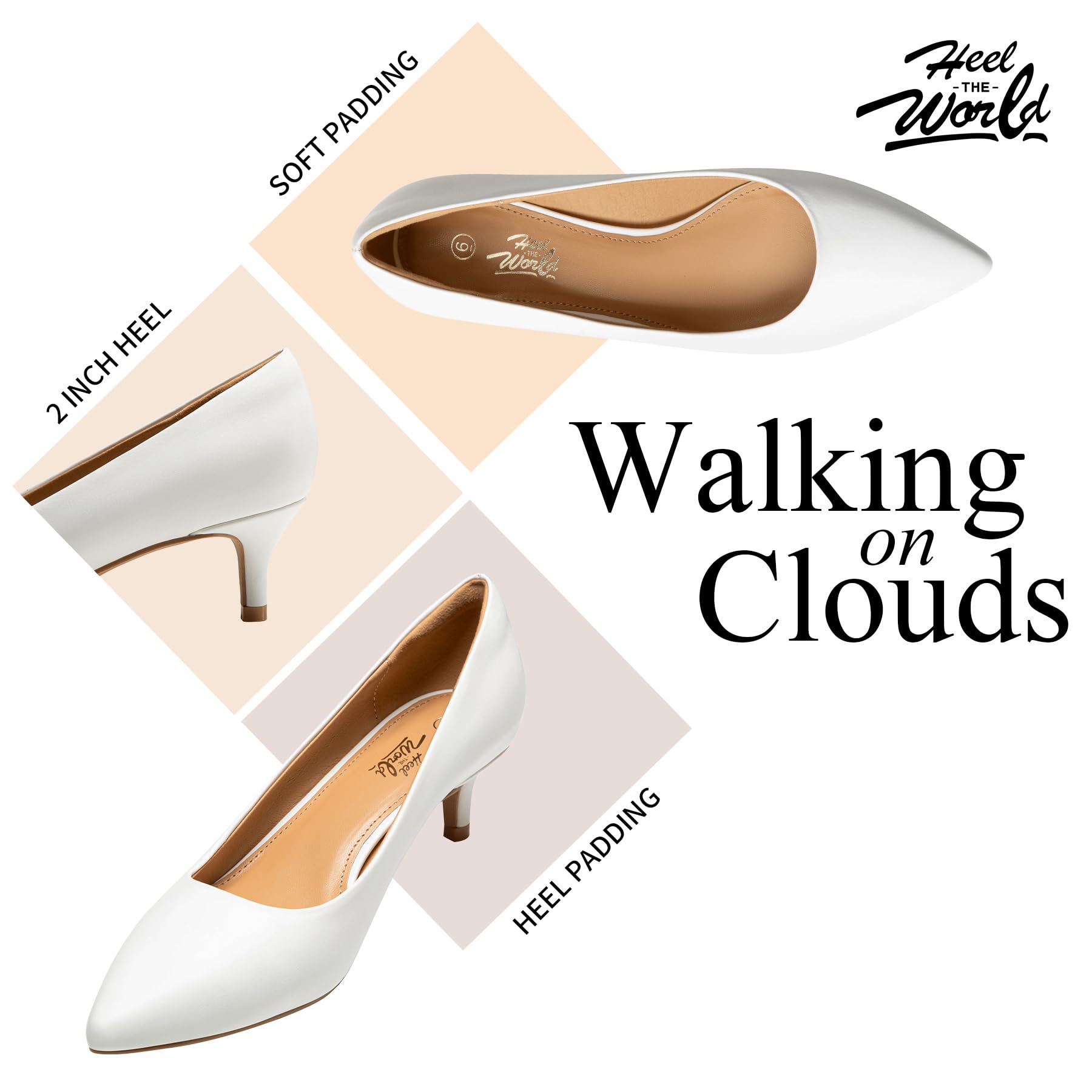 Heel The World Women's Pumps - 2 Inch Kitten Heels in Black, Nude, White, Gold & Brown | Comfortable Office Work Shoes for Professional Women