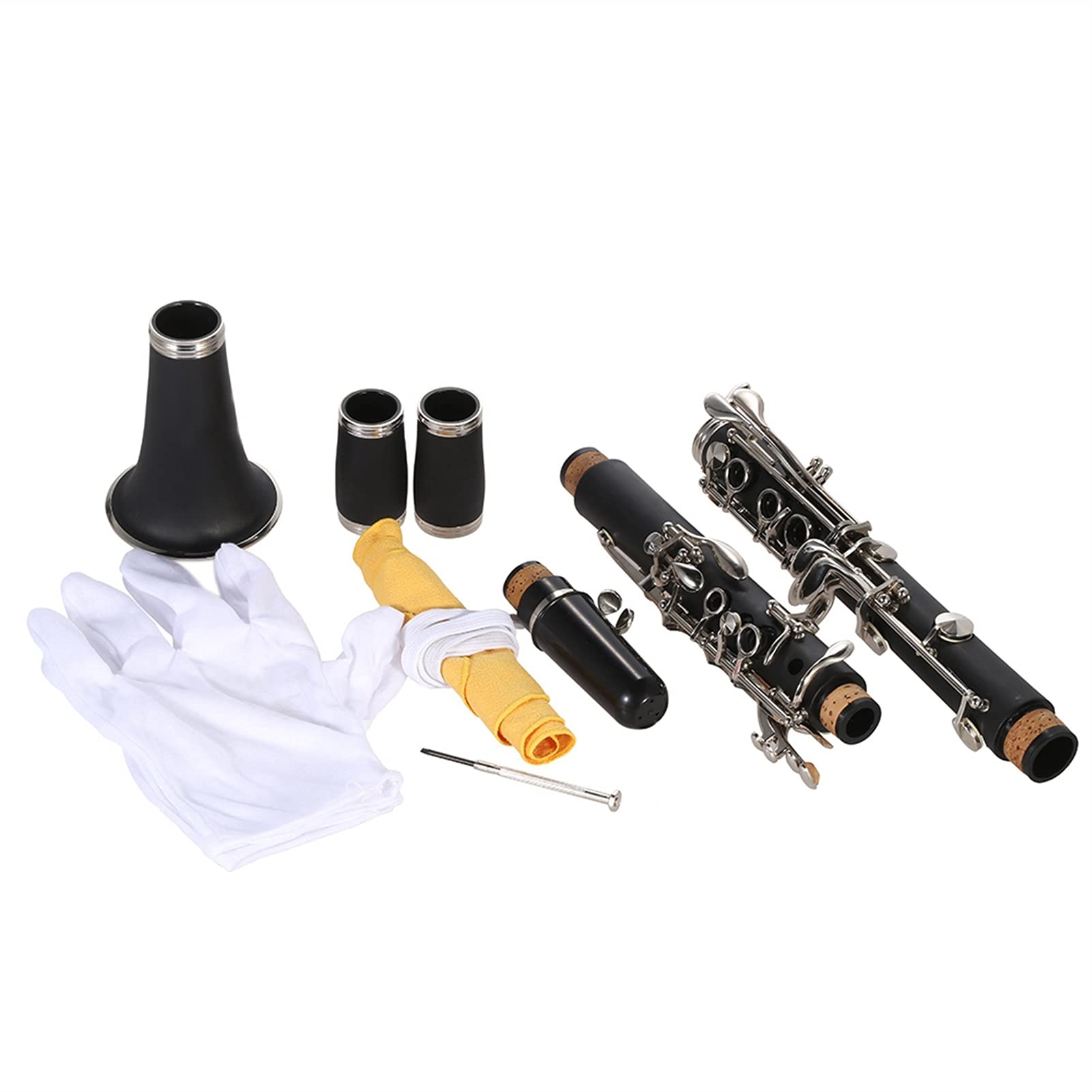 Professional Bb Clarinet for Students - 17 Key ABS Body with Cupronickel Plating | Includes Cork Grease, Cleaning Cloth & Gloves | Perfect for School Bands, Beginners & Woodwind Instrument Practice