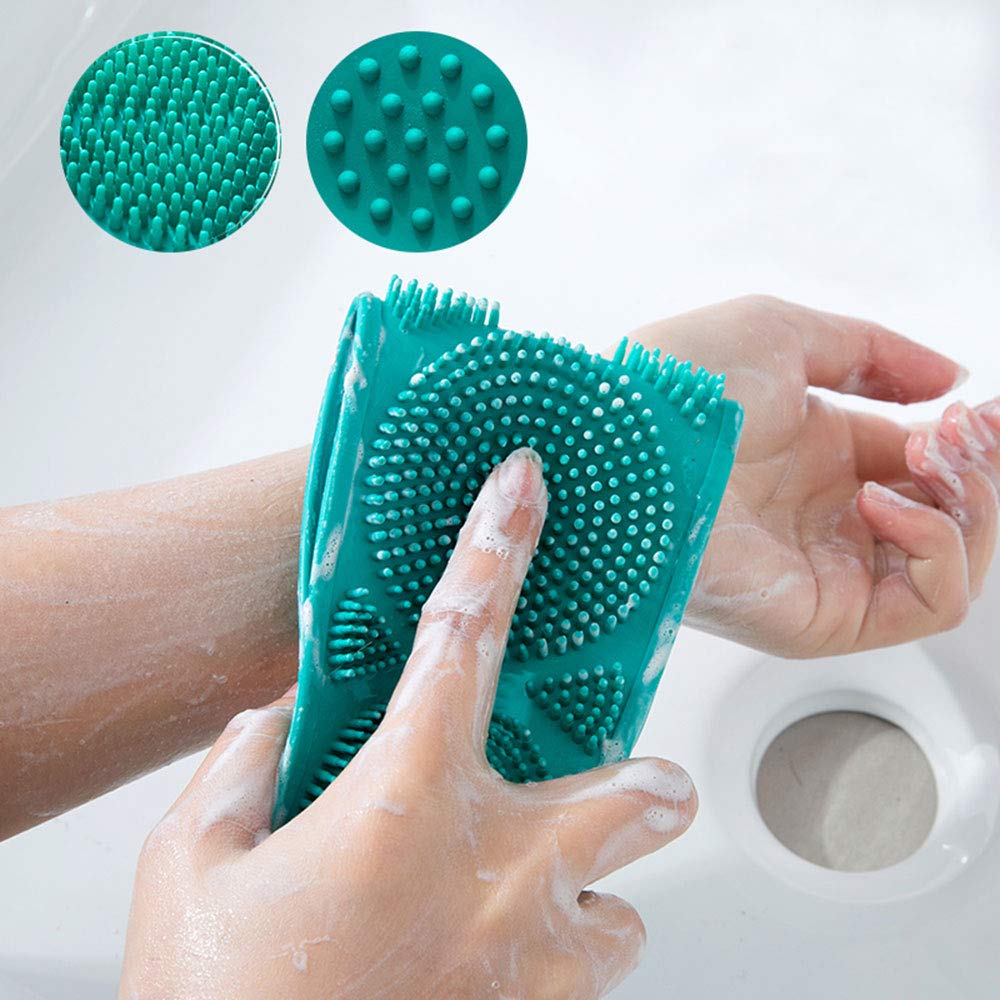Premium Silicone Body Scrubber & Exfoliating Shower Towel - Back Cleaning Strap with Massage Bristles for Men & Women - Hygienic Bath Brush for Deep Cleansing & Skin Exfoliation (Green) - Perfect for Spa, Shower & Daily Body Care Routine