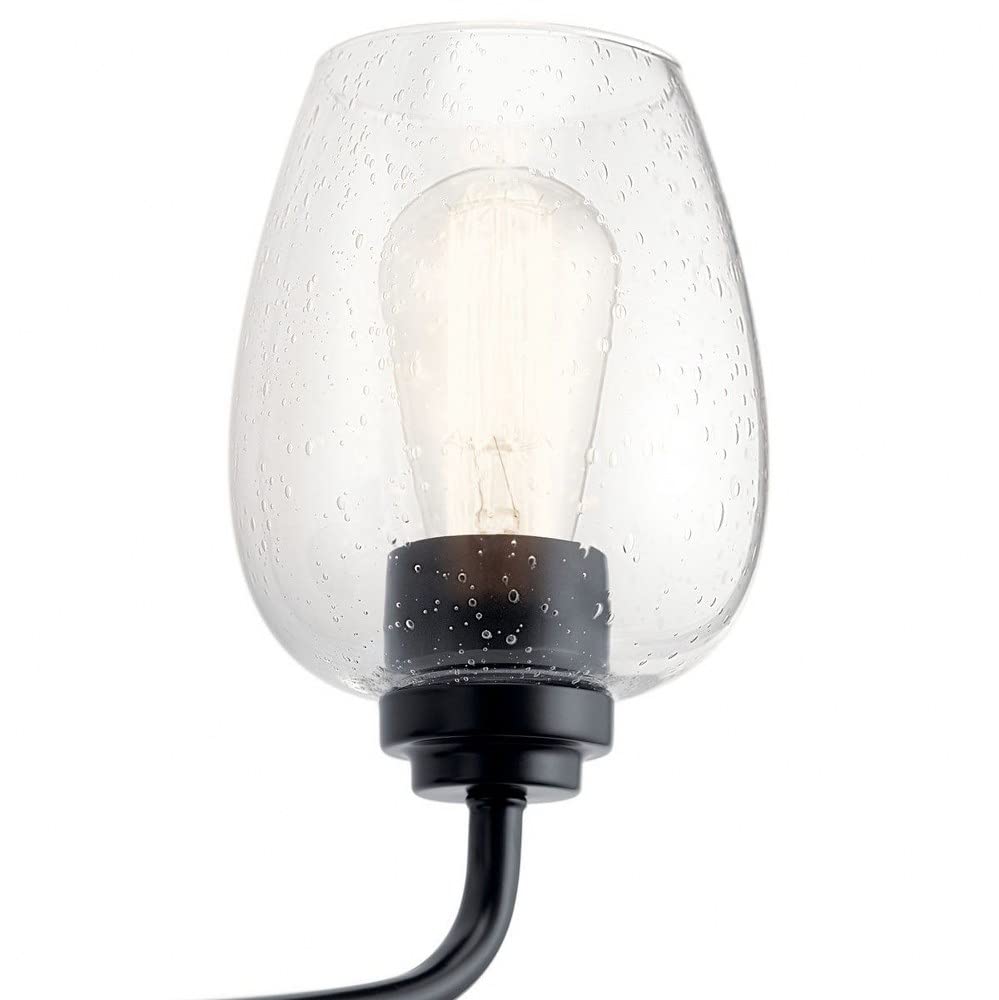 KICHLER Valserrano 24 Inch 3-Light Bathroom Vanity Light Fixture with Clear Seeded Glass Shade in Matte Black - Perfect for Modern Bathroom, Powder Room, and Dressing Room Lighting
