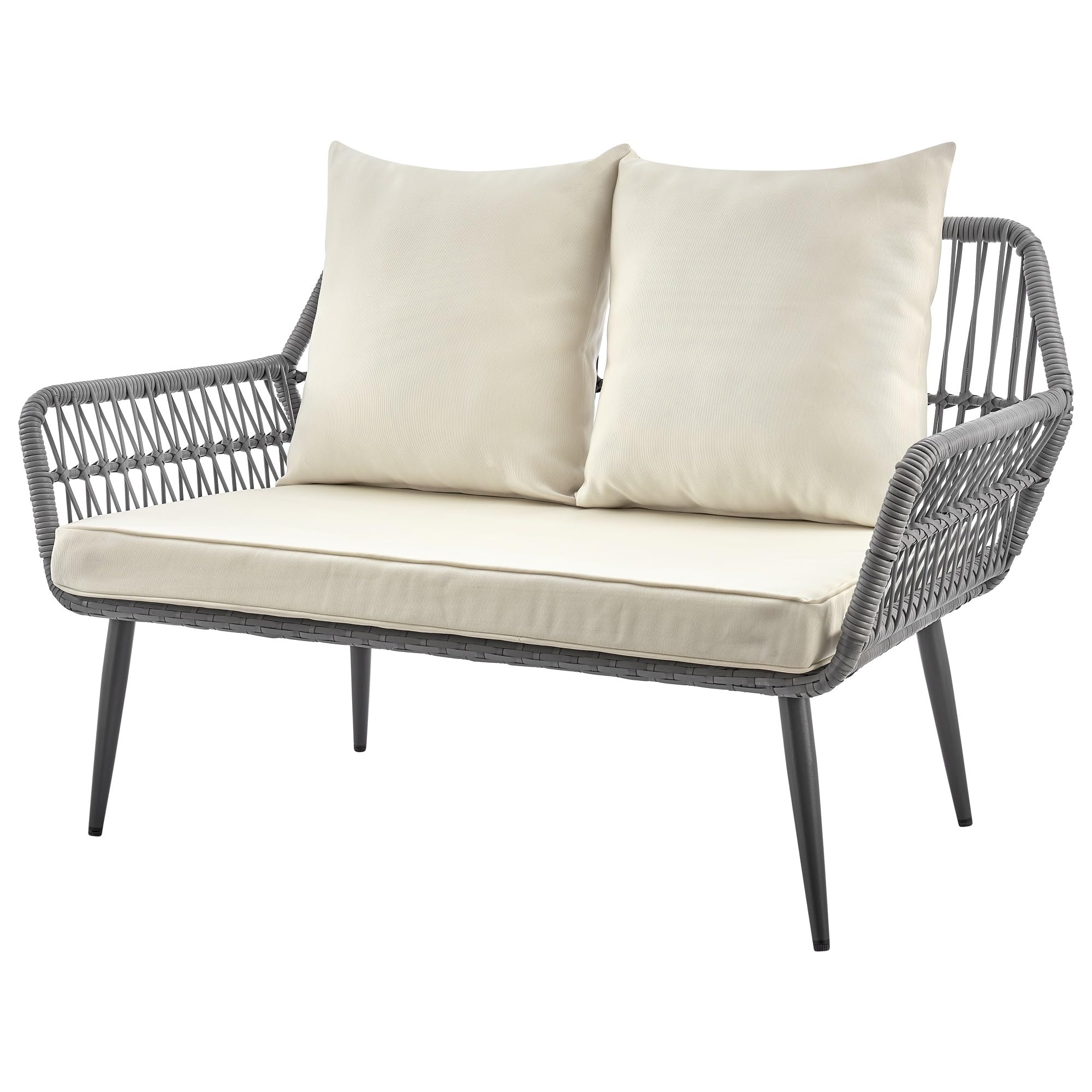 Portofino 4-Piece Outdoor Patio Set with Waterproof Cushions - Rope Wicker Conversation Set Includes 2 Armchairs, Loveseat & Tempered Glass Coffee Table - Cream - Perfect for Backyard, Garden, Poolside or Terrace Relaxation