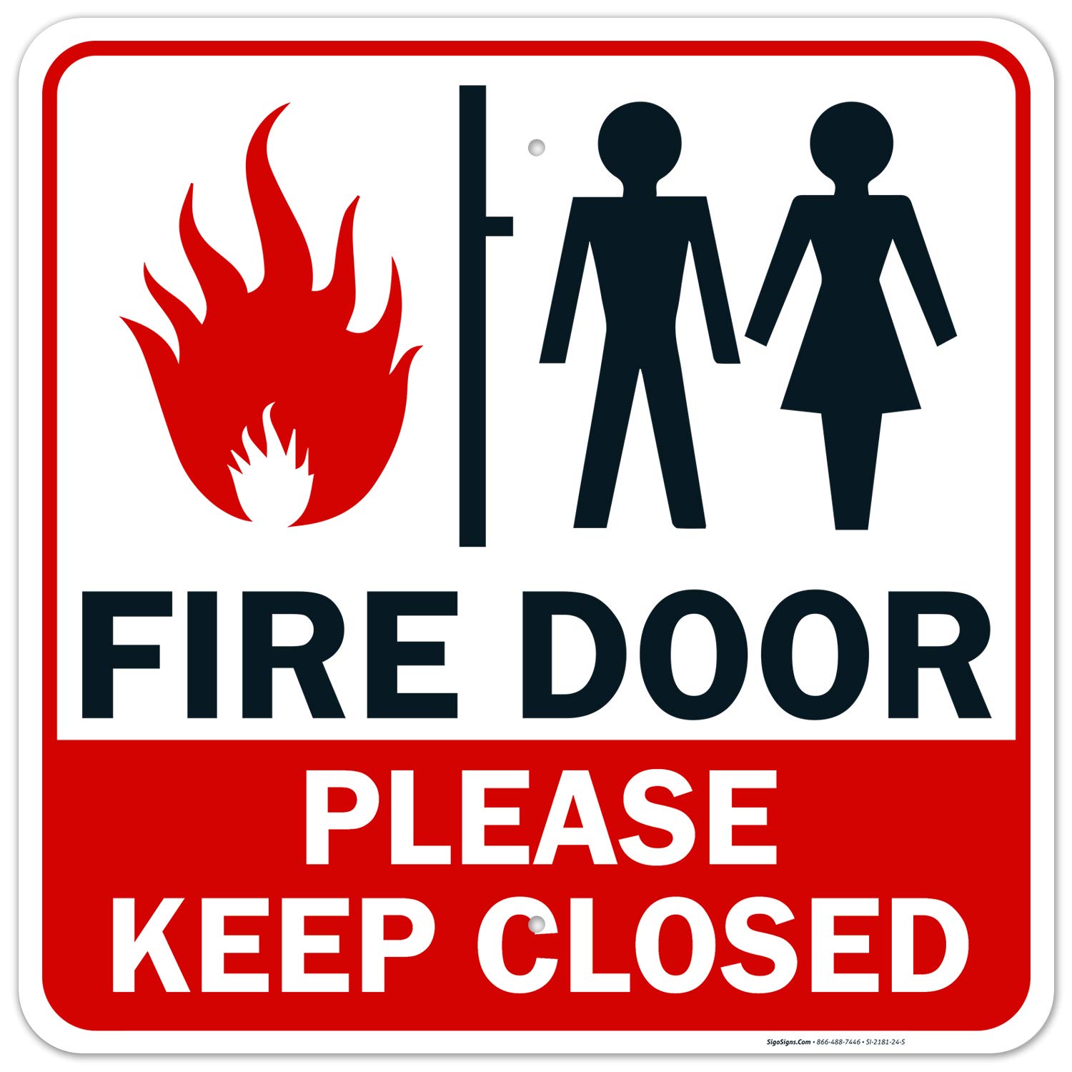 Fire Door Sign - 'Please Keep Closed' - 24x24 Inches Rust-Free .063 Aluminum - Fade Resistant & Easy Mounting for Indoor/Outdoor Use - Made in USA - Ideal for Commercial Buildings, Warehouses & Emergency Exits