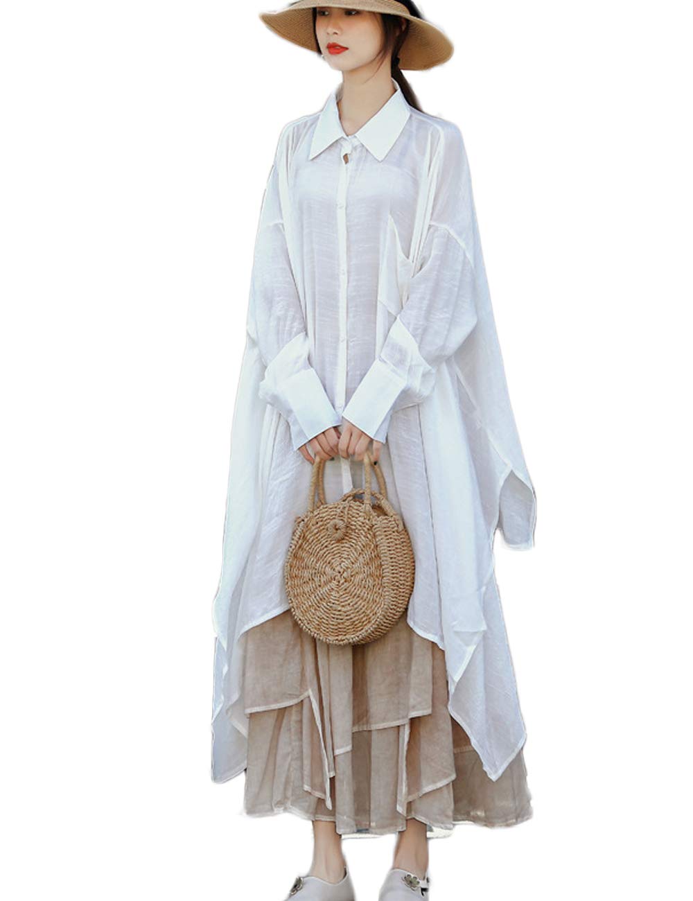 Women's Plus Size Casual Cotton Linen Button Down Shirt Dress with High Low Irregular Hem - Perfect for Office, Beach & Summer Outfits